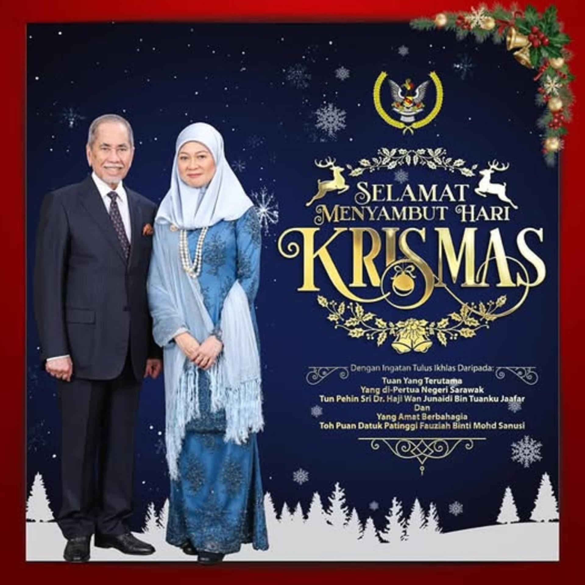 砂元首敦丕显斯里旺朱乃迪伉俪恭祝全砂子民圣诞节和新年快乐。