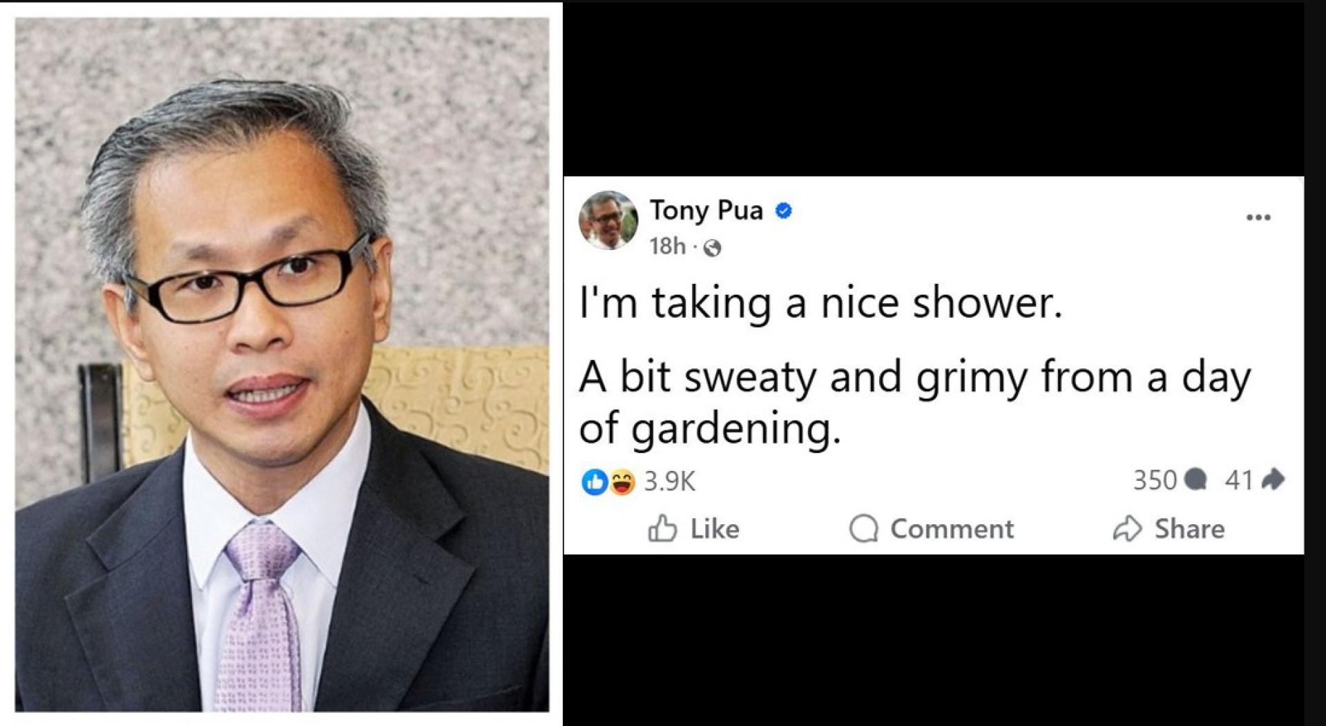 潘俭伟意有所指，自己在花园里干了一天的活，浑身汗臭味也有点脏兮兮，因此他舒舒服服地洗了个澡。