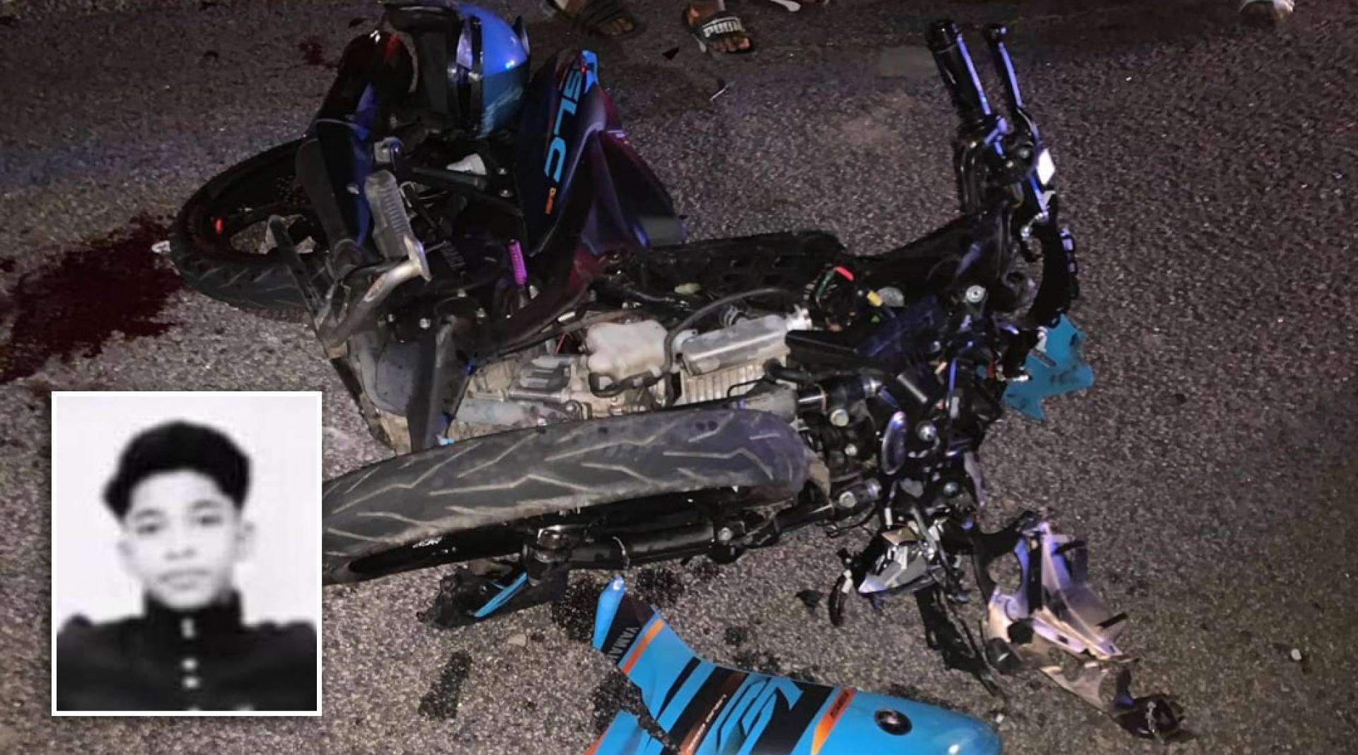 14岁少年慕哈末阿斯南就这样断送青春的生命。死者所骑行的摩托车毁坏不堪，形同废铁。