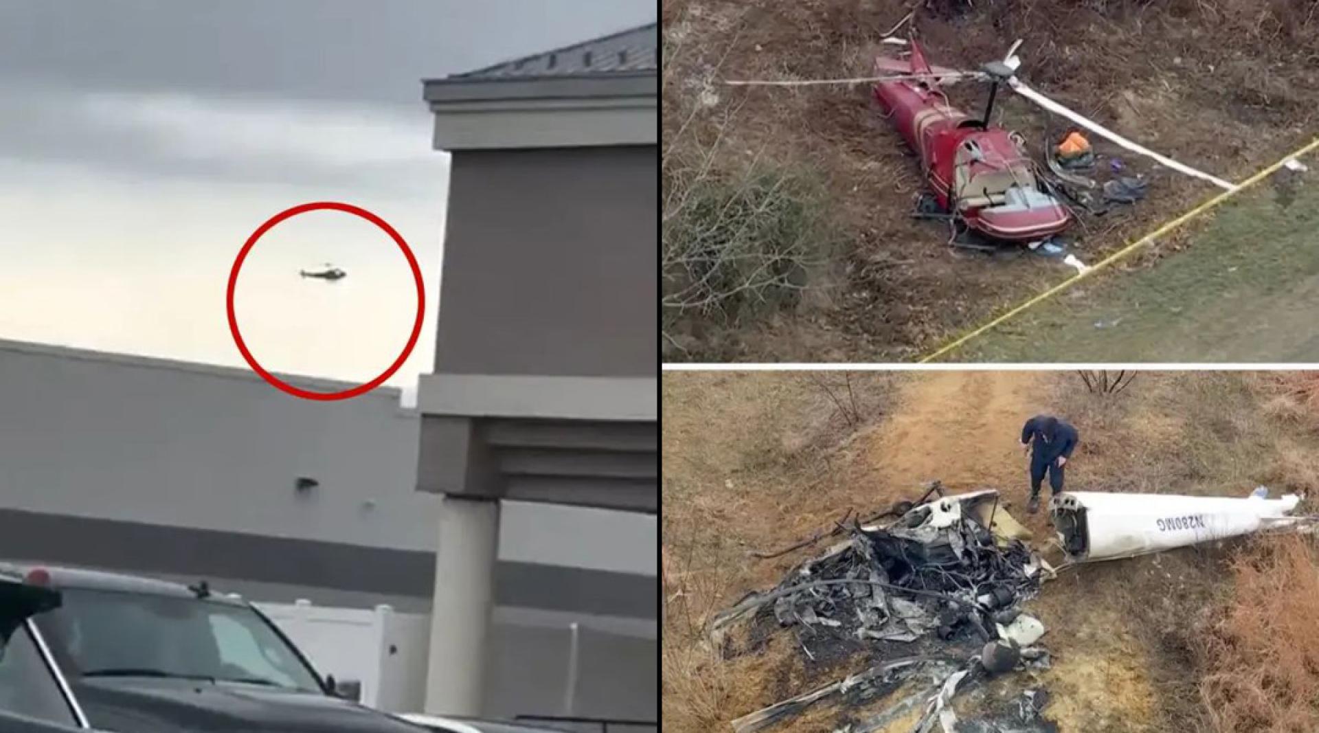 一架直升机快速旋转坠落地面，事故造成1死1重伤。