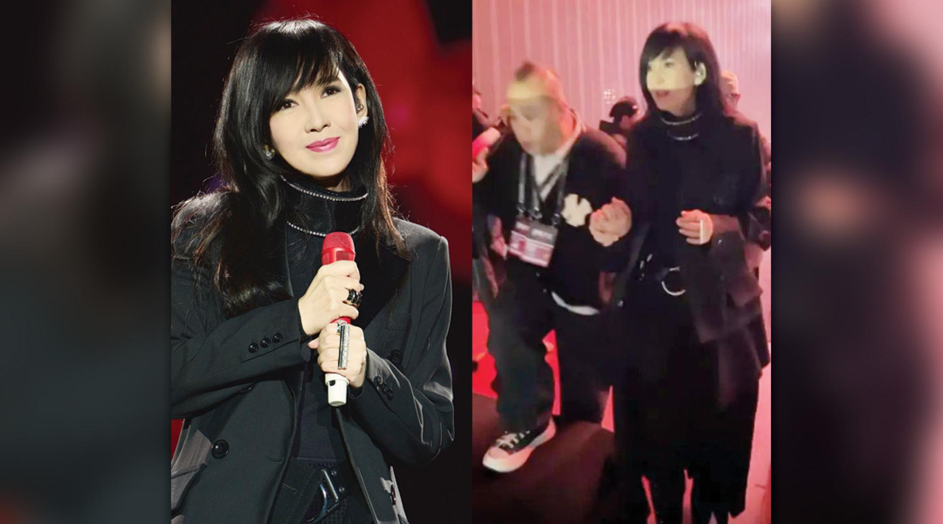 周慧敏近日赴赣州开唱，步履蹒跚需旁人搀扶。