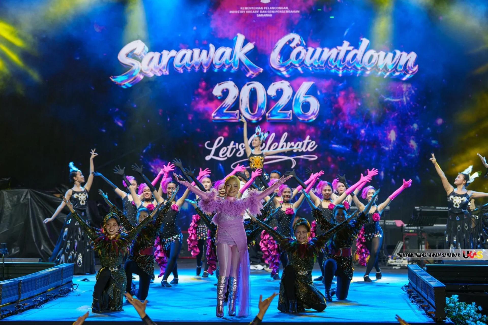 Rehearsal activities at the main stage ahead of the 2026 New Year’s Eve celebration at the Kuching Waterfront. Photo: Ukas