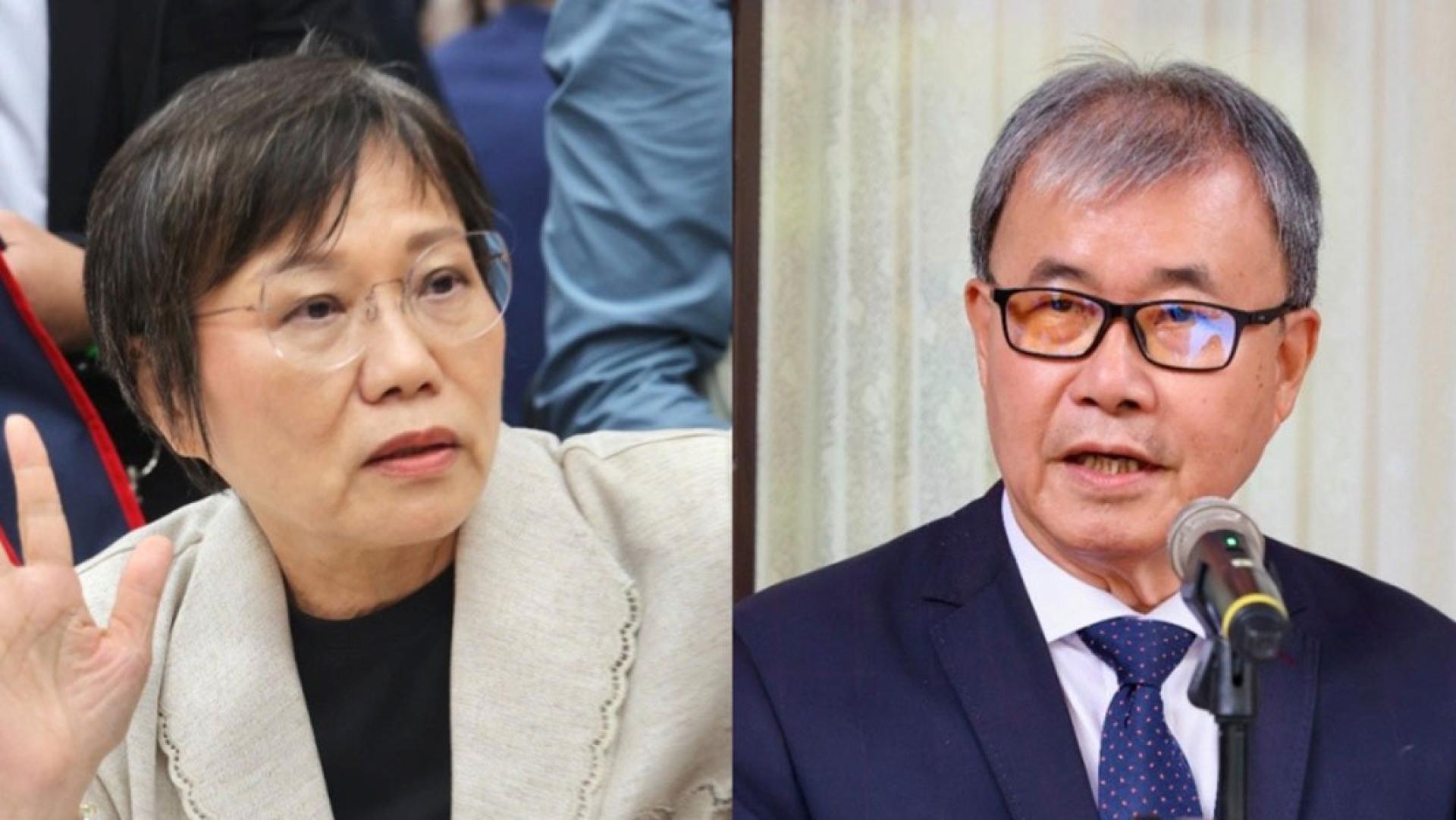 大陆国台办发言人陈斌华今7日在例行记者会上宣布，已将台湾内政部长刘世芳（左）与教育部长郑英耀（右）列为“台独顽固分子”。