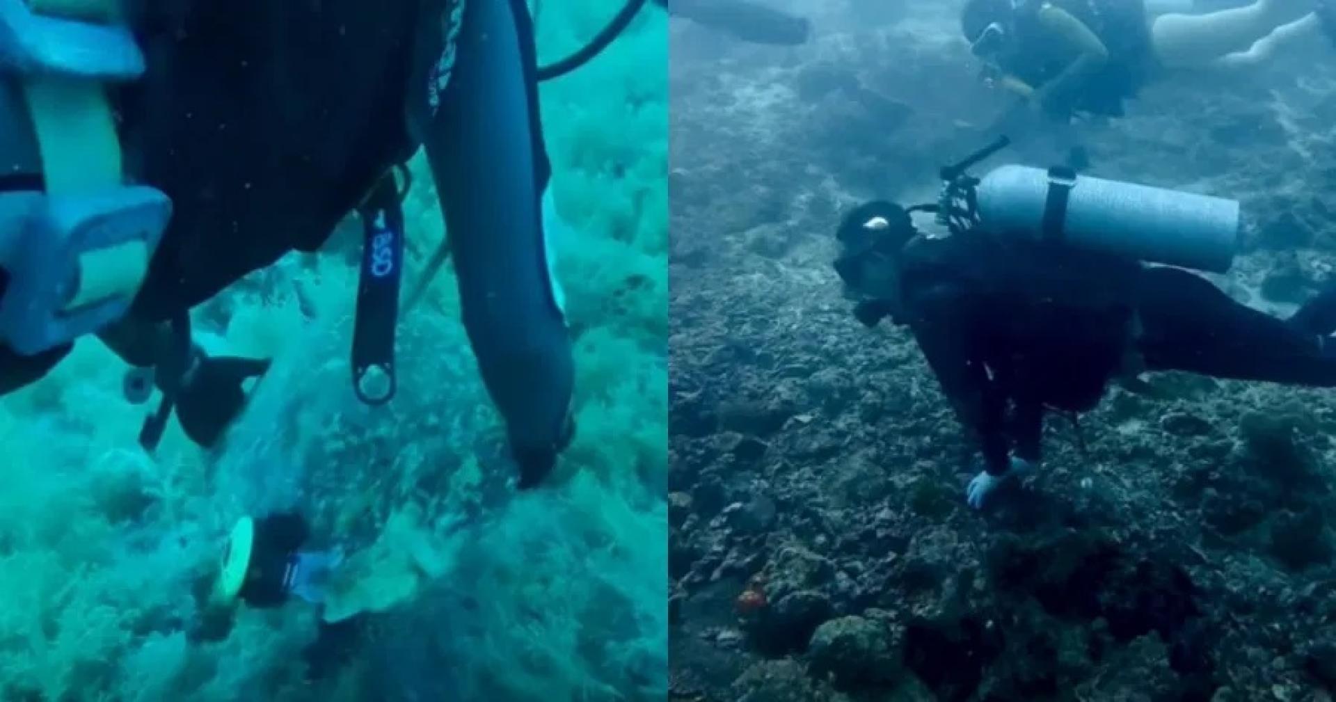 男子潜水时的恶劣行为，被记录下来。