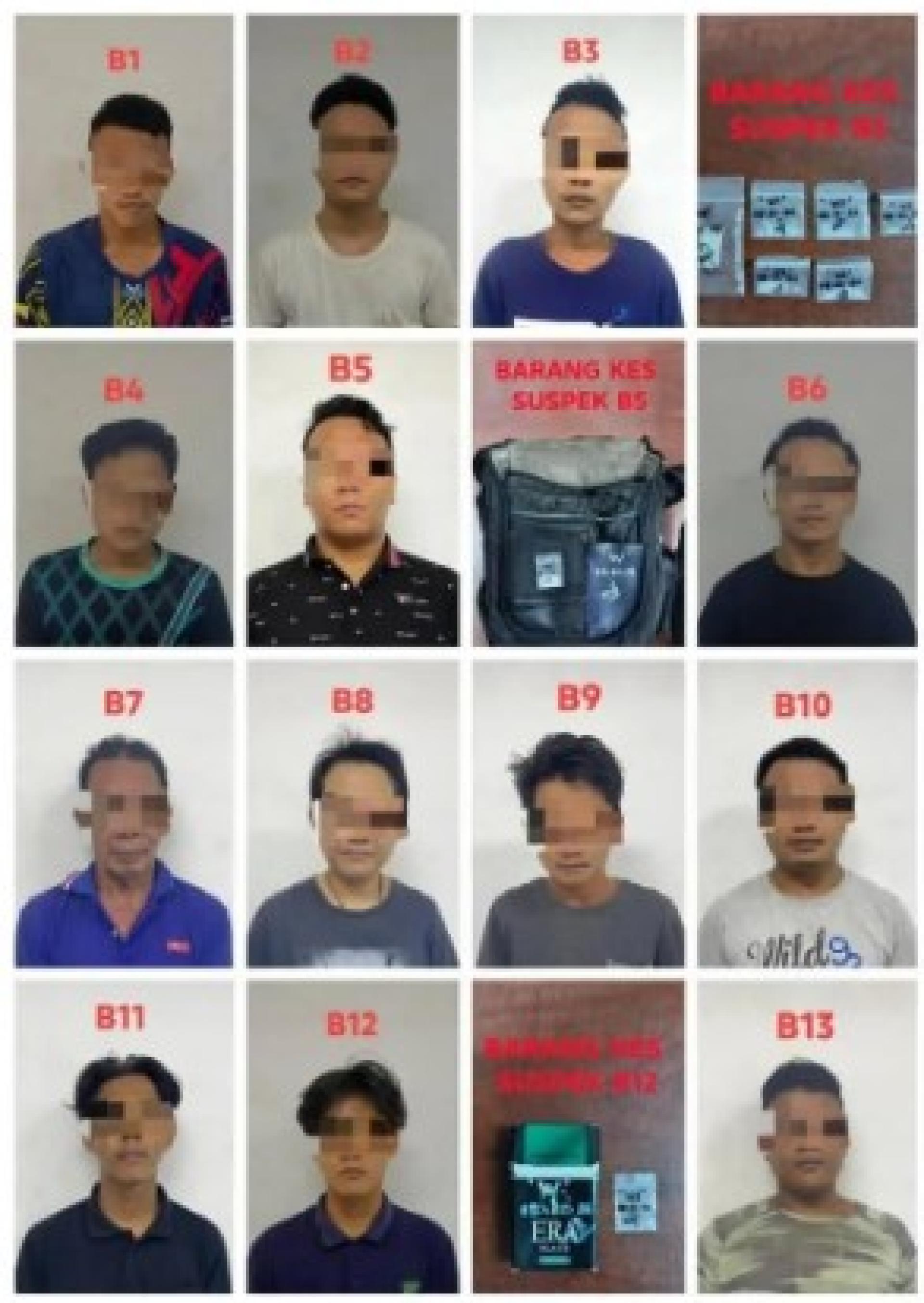 被捕嫌疑人与查获物品。