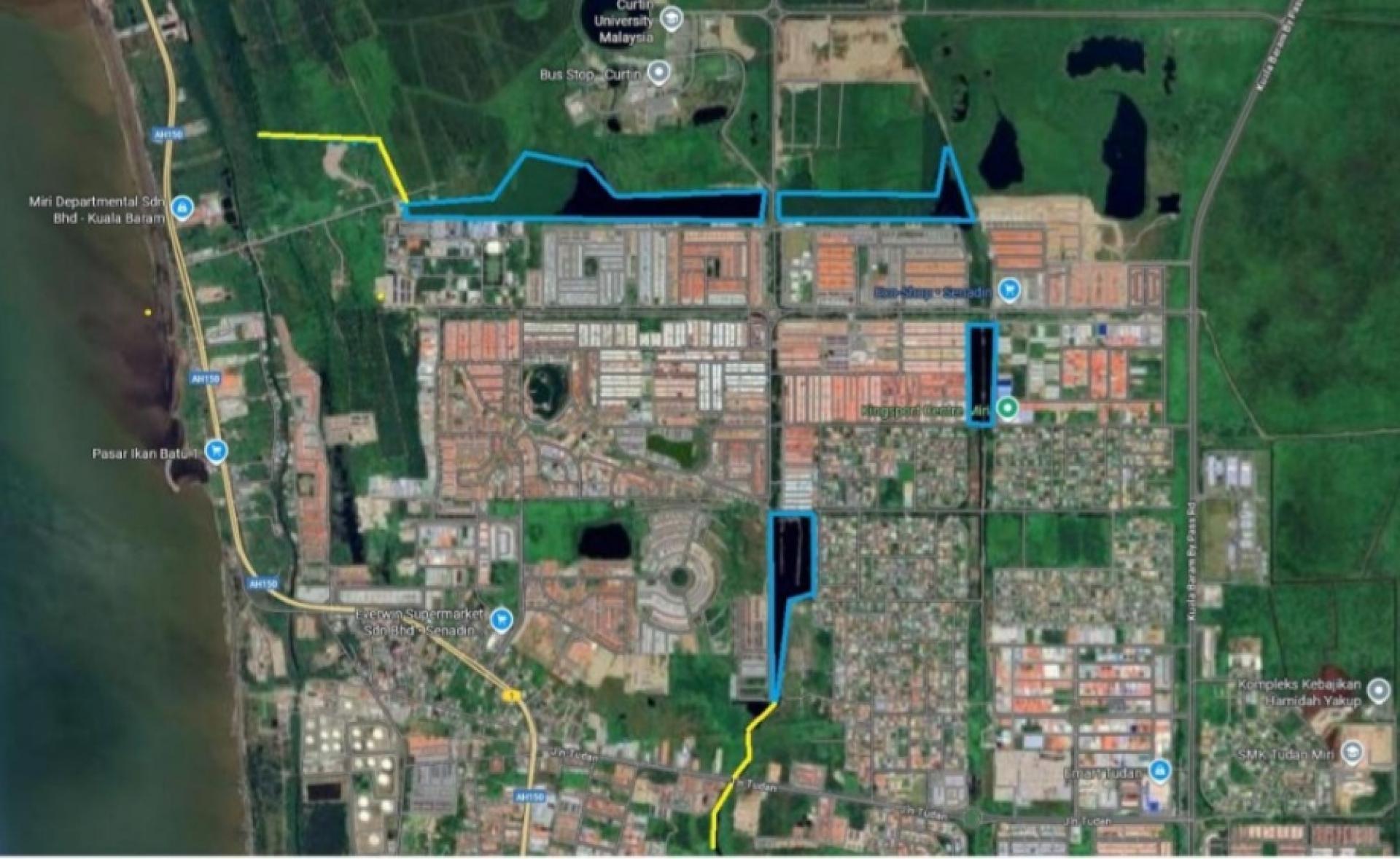 美里省水利灌溉局池塘位置（请参考美里DID了解池塘的确切数量、容量和最终出水口）。