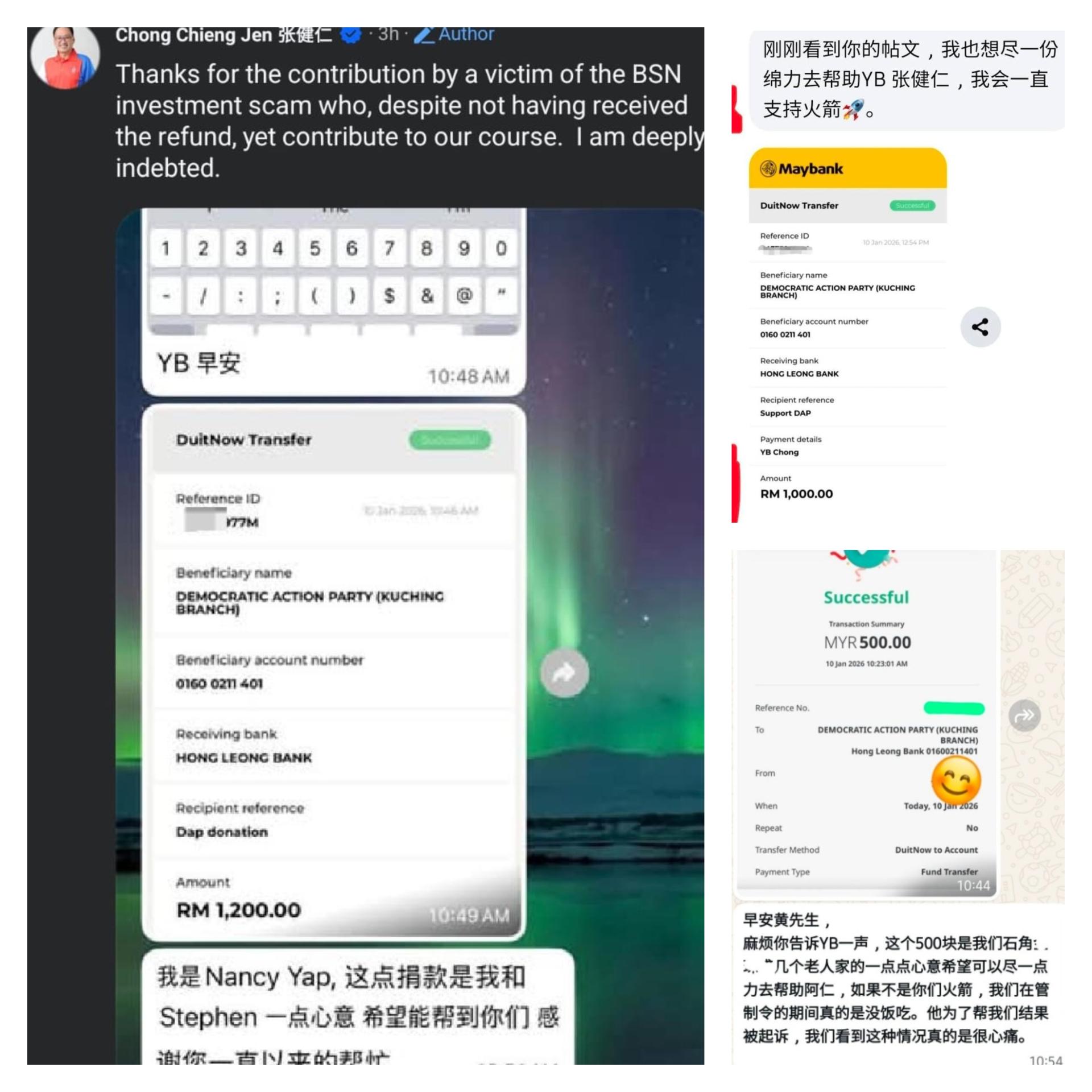张健仁视频发布后，立即在社交媒体上引发热烈回响，吸引大批支持者和民众留言鼓励及慷慨捐款，更有民众大方将捐款收据截图拍照张贴在其粉丝专业页留言处，以实际行动表达支持及声援。