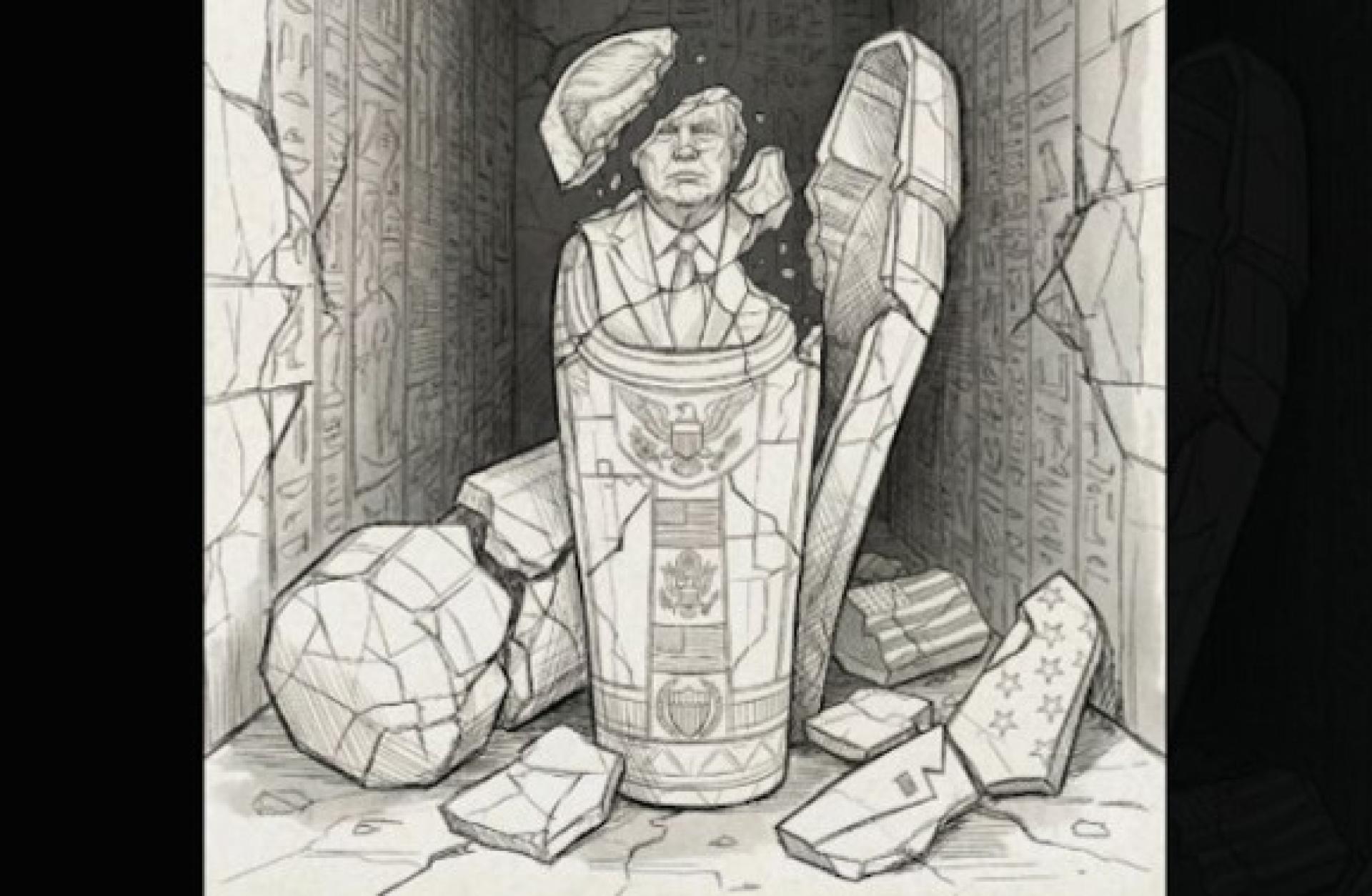 伊朗最高领袖哈梅内伊12日在社媒发文，批评特朗普“对世界妄加裁断”、“迟早被推翻”，并附上一张将美國總統特朗普描绘成正在崩解的石棺图片。