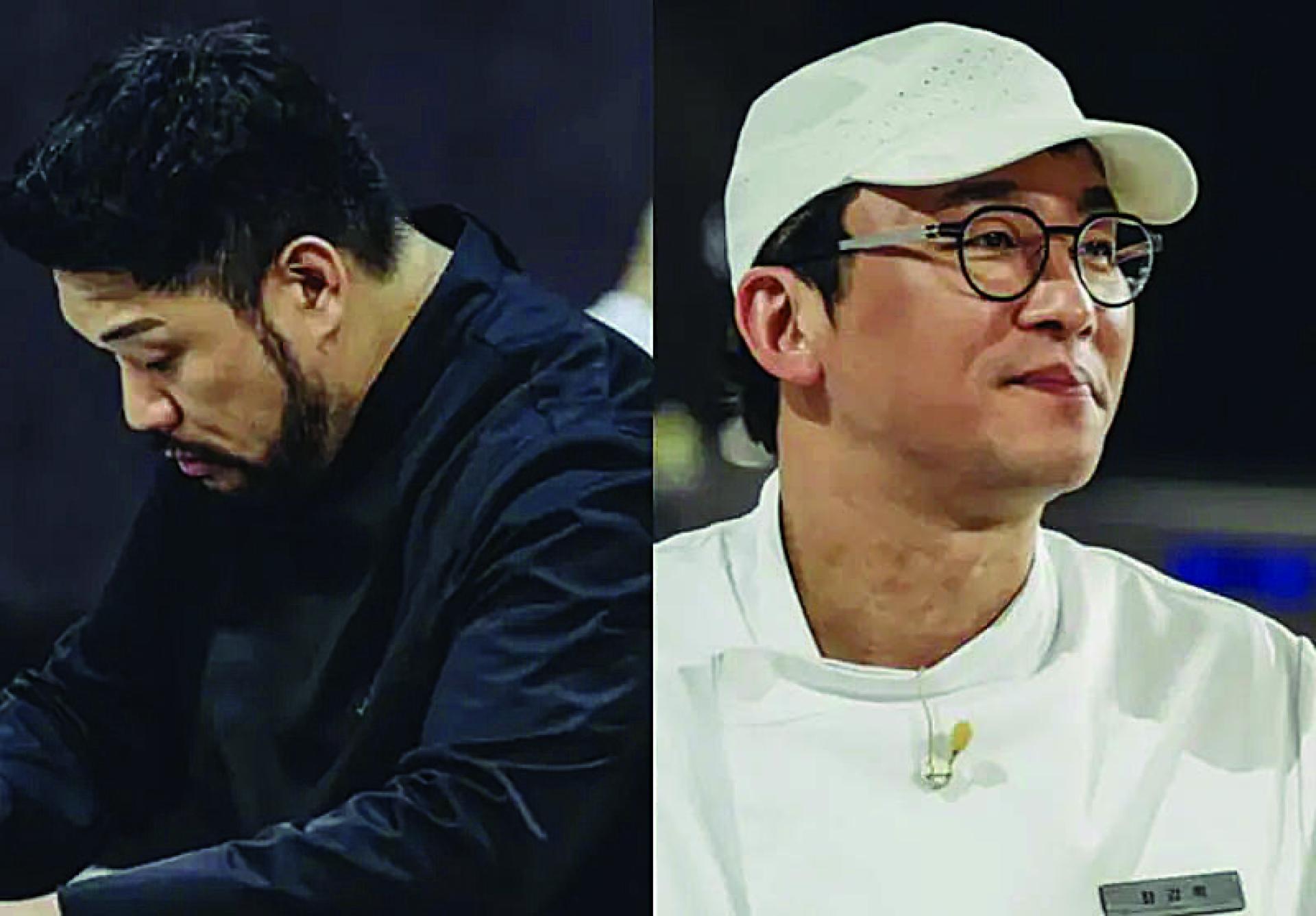 崔康禄（右）端出豆腐料理，“料理怪物”李河成（左）则用血肠汤应战，最后由崔康禄拿下《黑白大厨2》冠军。