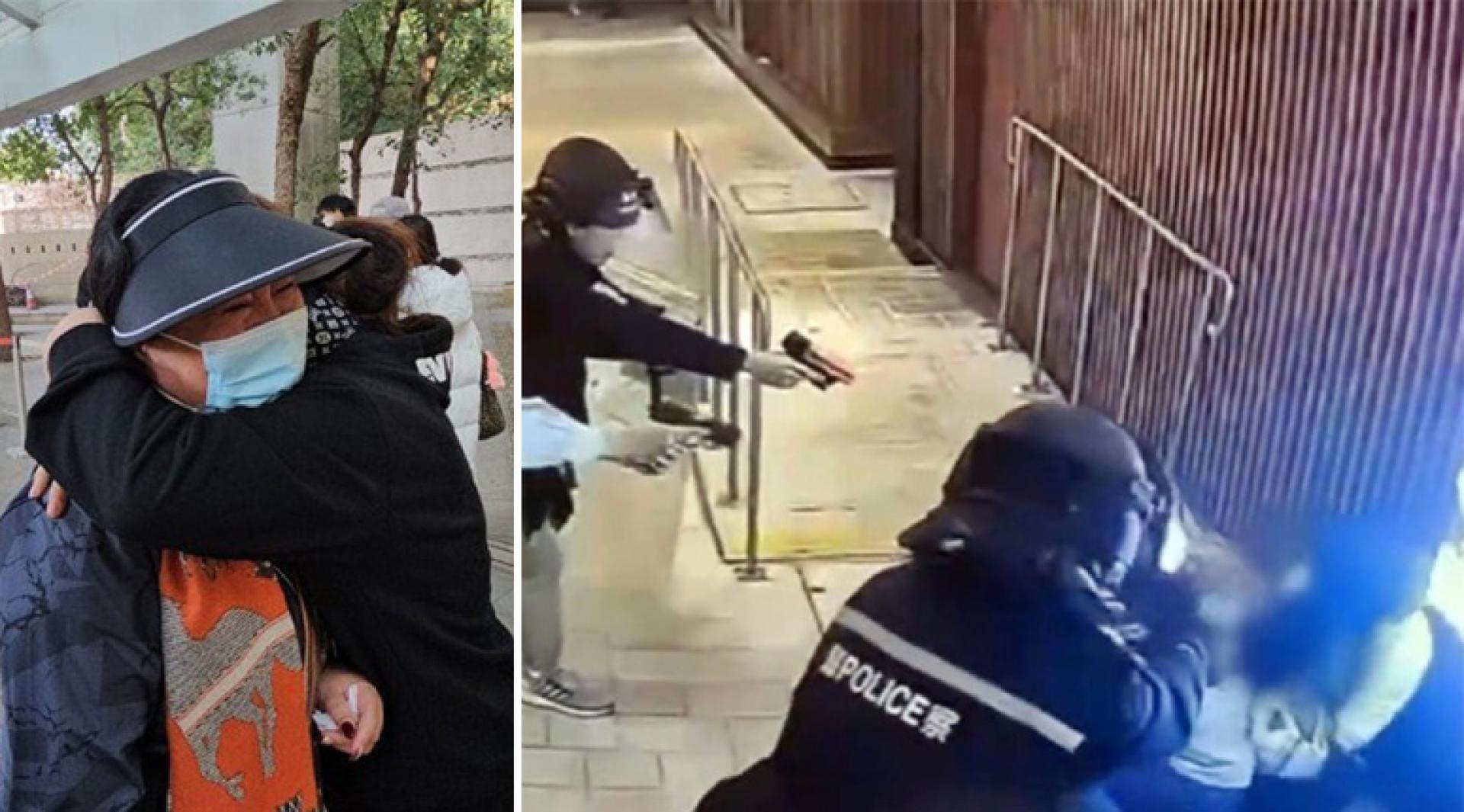 死者母亲（左）及一名女亲友相拥痛哭。（右）事发15日晚上7时许。（图：东网）