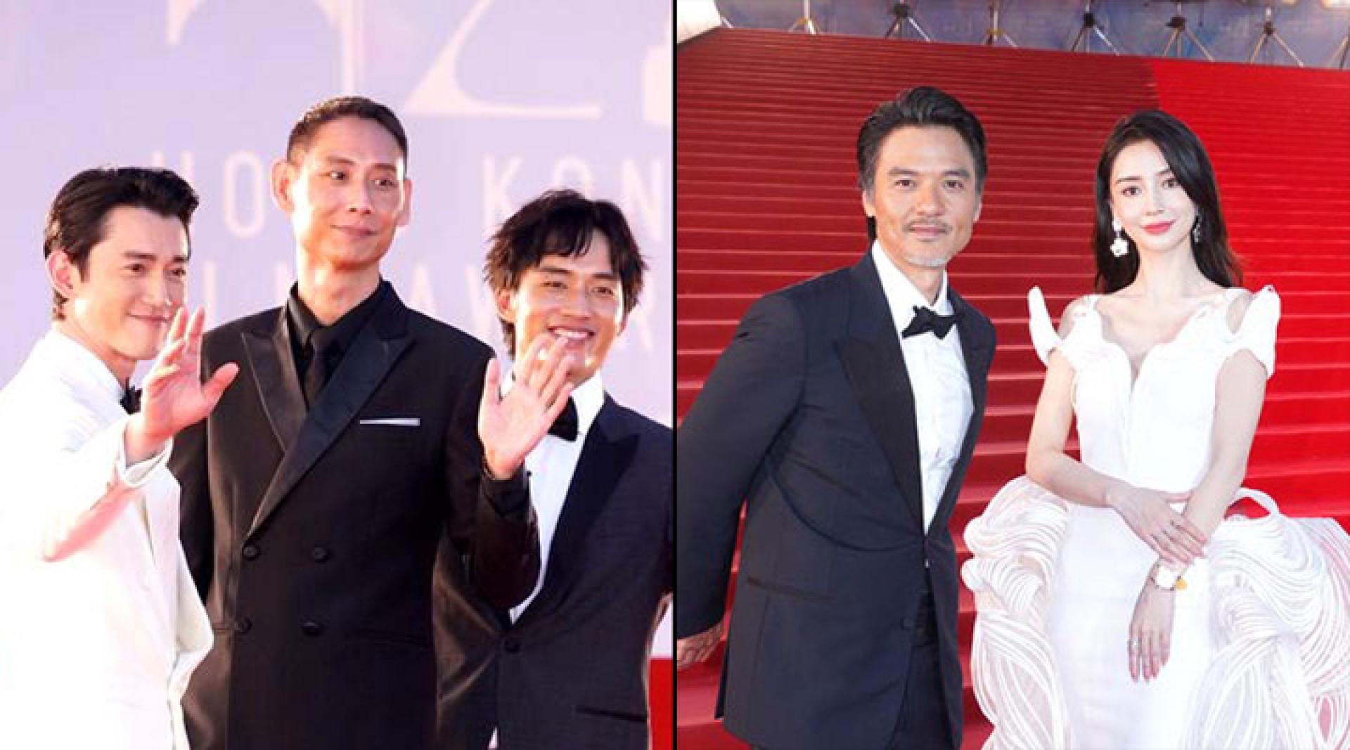 “香港电影金像奖”是亚洲影坛最具指标性的奖项之一，左图为第42届大马电影《富都青年》吴慷仁、陈泽耀，和监制王礼霖一同走上红毯；右图为Angelababy曾在香港金像奖，与冯德伦合体颁发“最佳亚洲华语电影”。