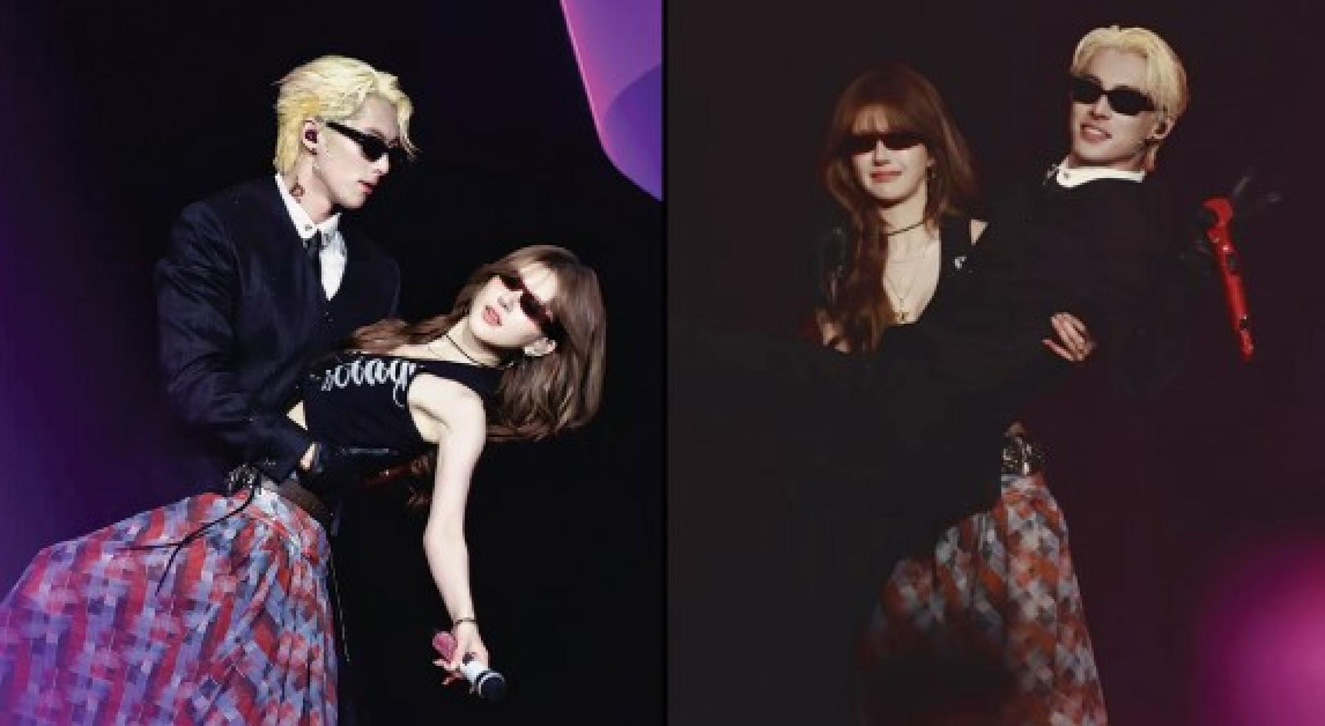 王鹤棣在澳门开唱，邀请赵露思当嘉宾。（右）赵露思公主抱王鹤棣，表情令人莞尔。