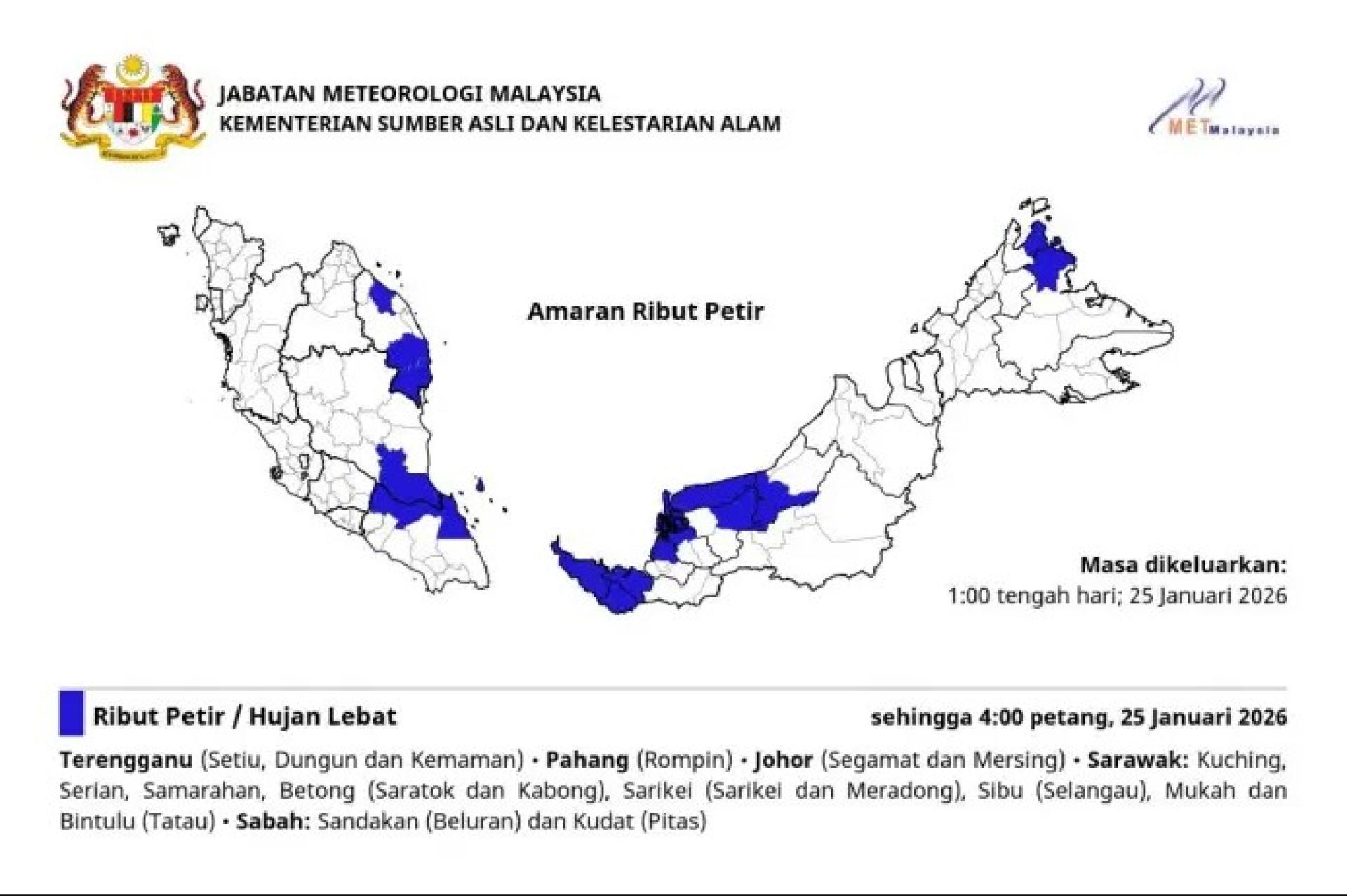 2026年1月25日下午1时，气象局发布的雷暴警告。
