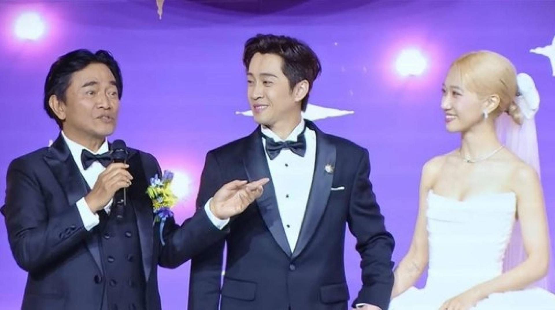 吴宗宪（左起）为陈汉典和Lulu担任证婚人。