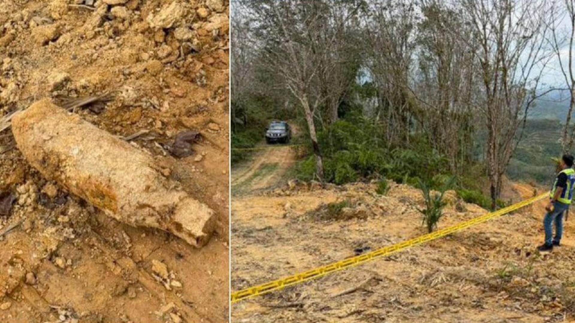 油棕园惊现疑是二战时期留下的空投炸弹，警方安排拆弹小组，在约5小时内就地引爆。