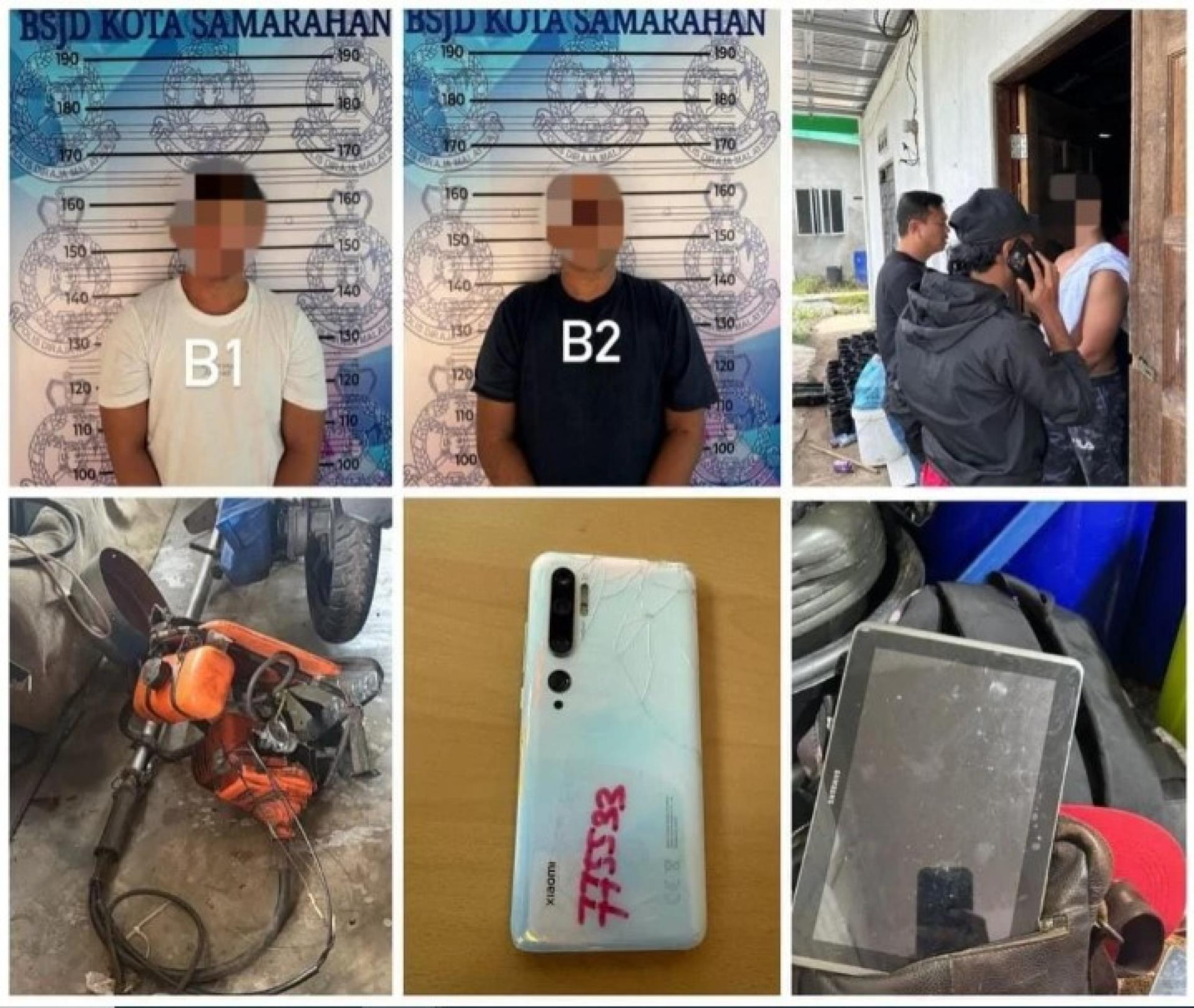 警方逮捕的嫌犯及收回的部分物品。