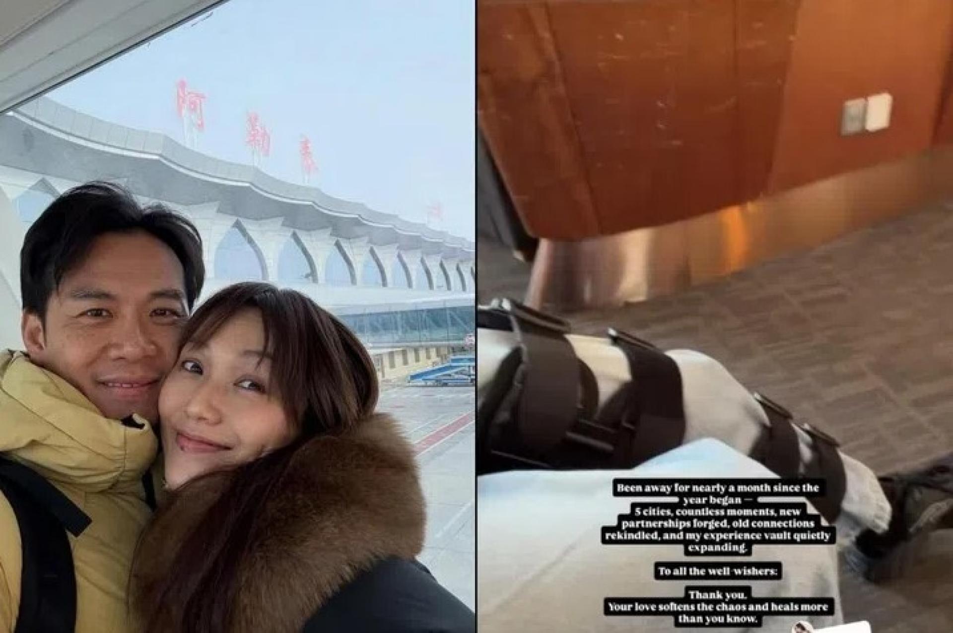 白薇秀日前在新疆滑雪时被撞倒后，腿部痛得站不起来，老公戚玉武又不在身边，让她感到很慌乱。