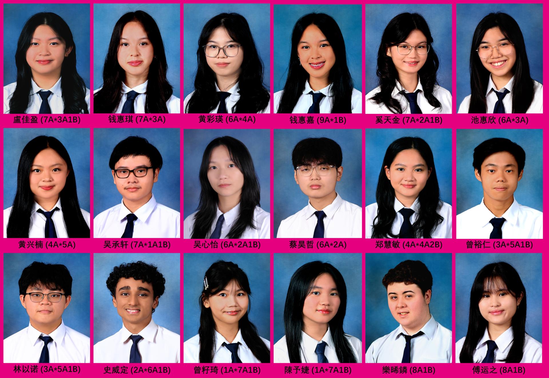 2025年度GCE O-Level考试中取得5A及以上佳绩的52位其中汶中生之荣誉榜。