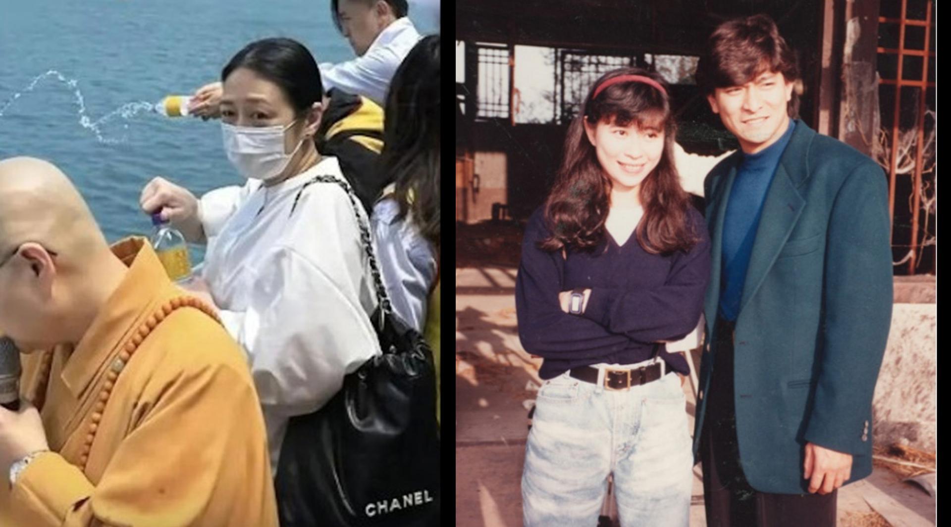 朱丽蒨背着2.4万令吉名牌包，出现在办在海边的佛教活动。（右）刘德华1986年认识朱丽蒨。