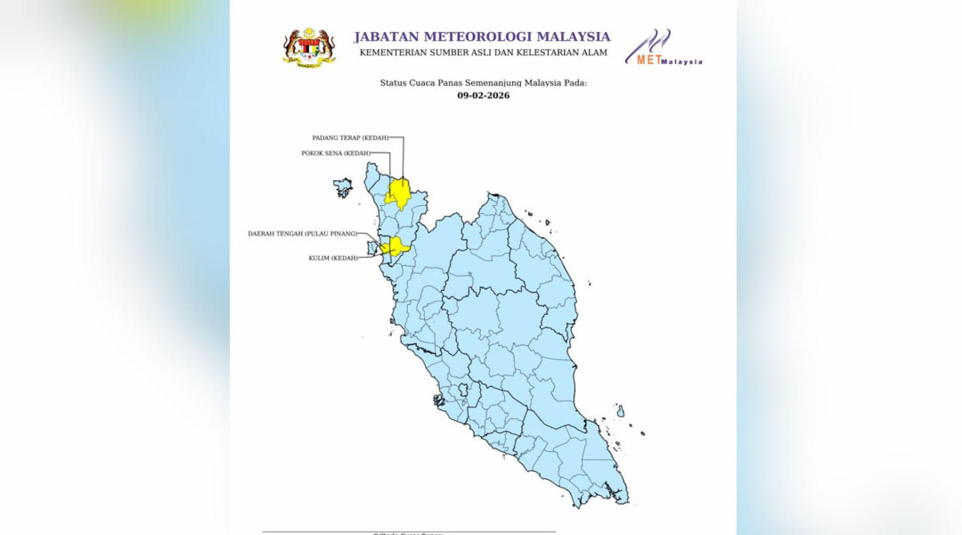 气象局对半岛北部4个地区发出一级高温警报。