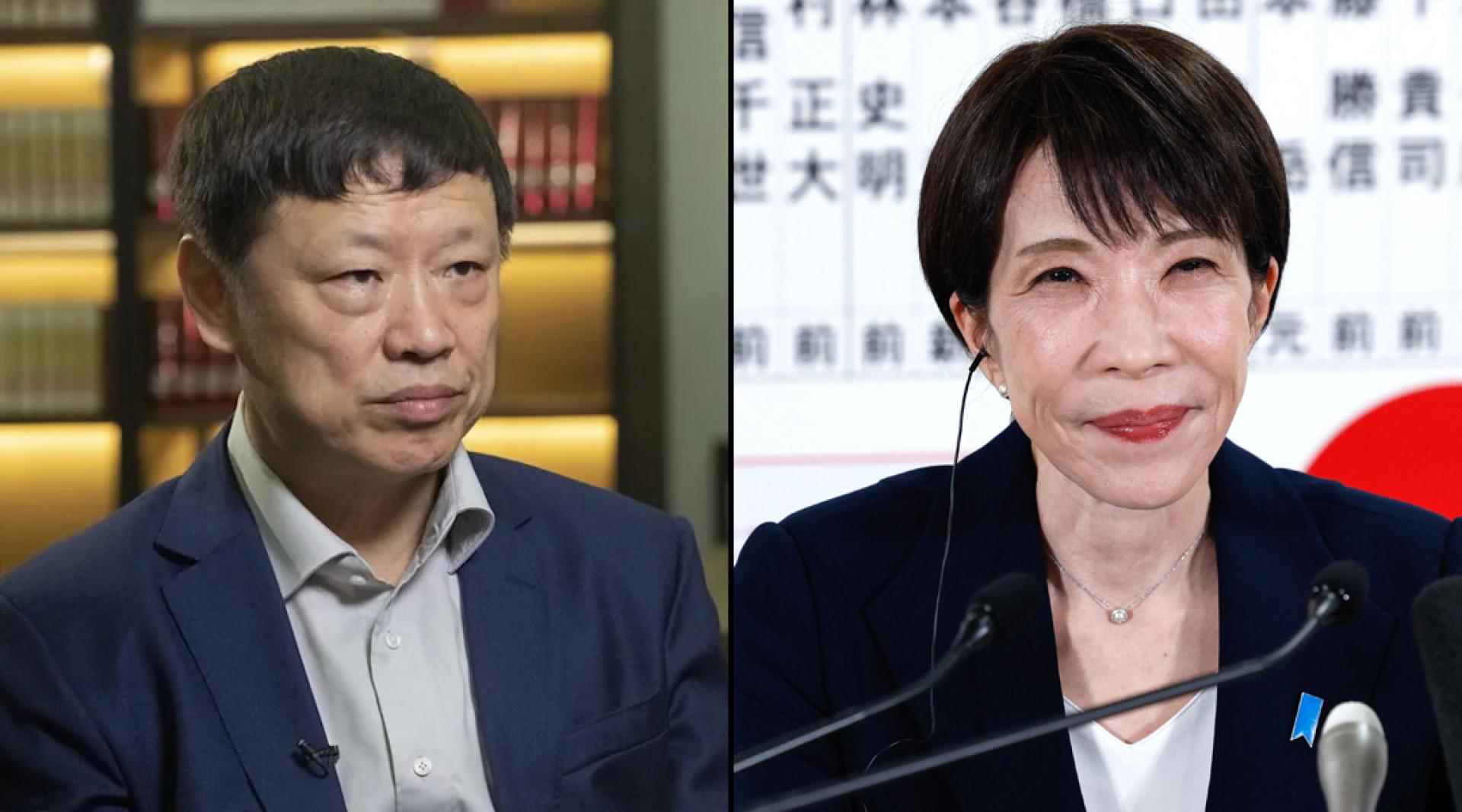 左起：胡锡进、高市早苗。