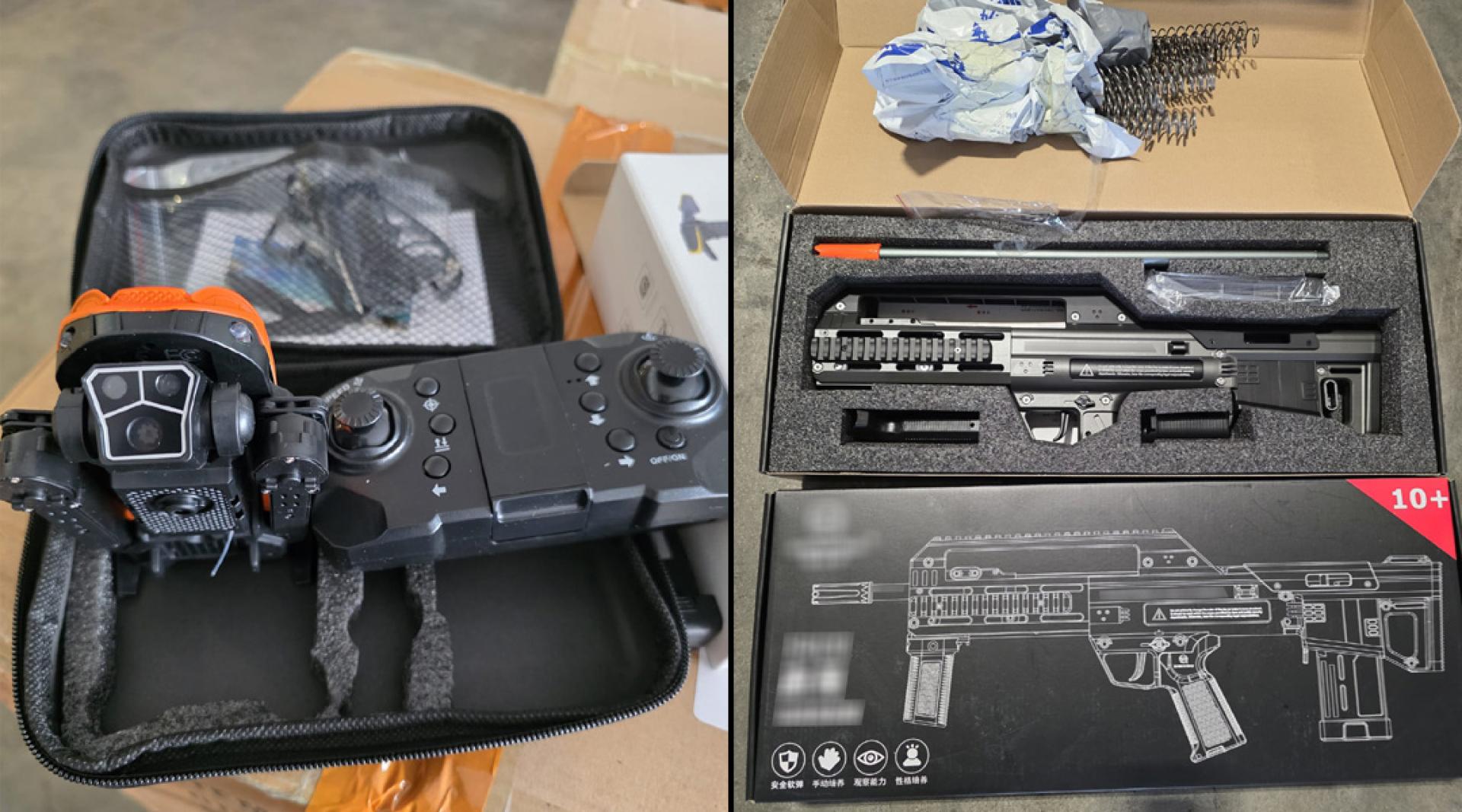 无人机、仿真枪。