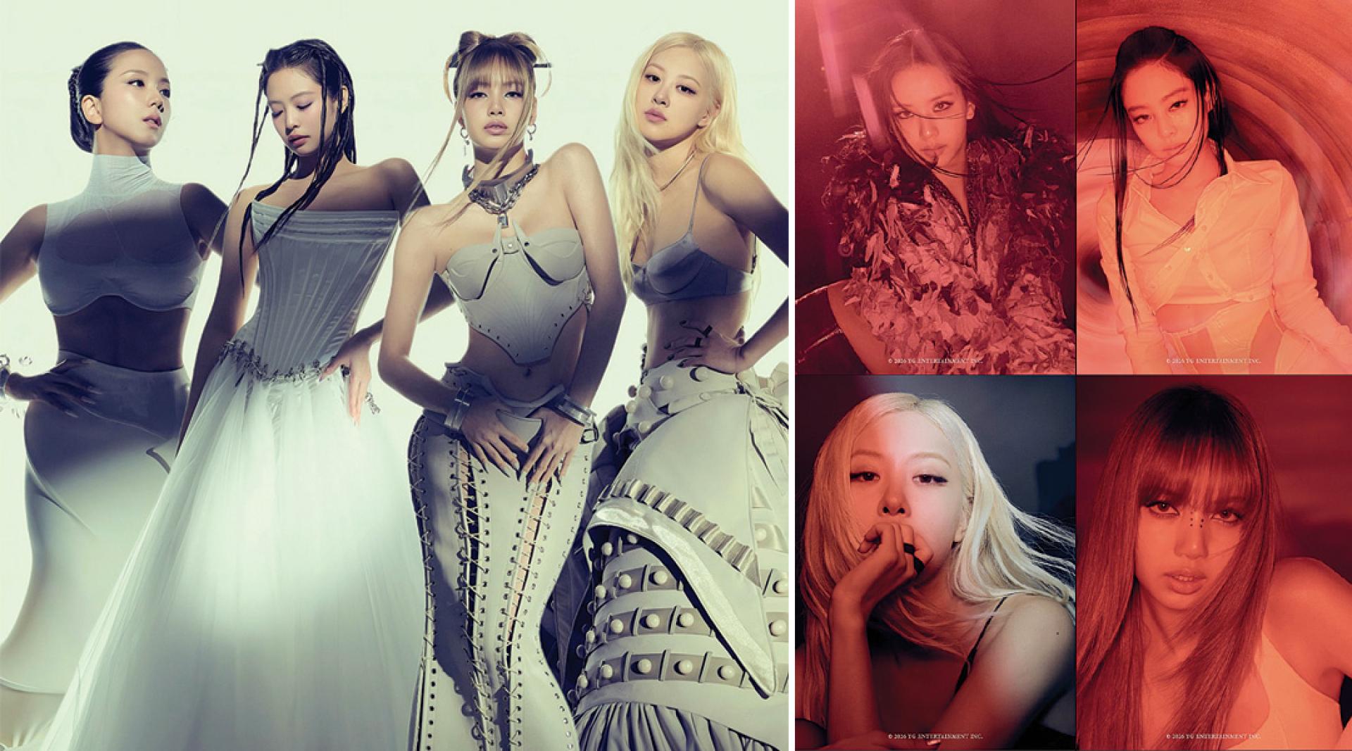 Jisoo（左起）、Jennie、Lisa、Rose准备回归。（右图）“Red Light Ver.”前导视觉。