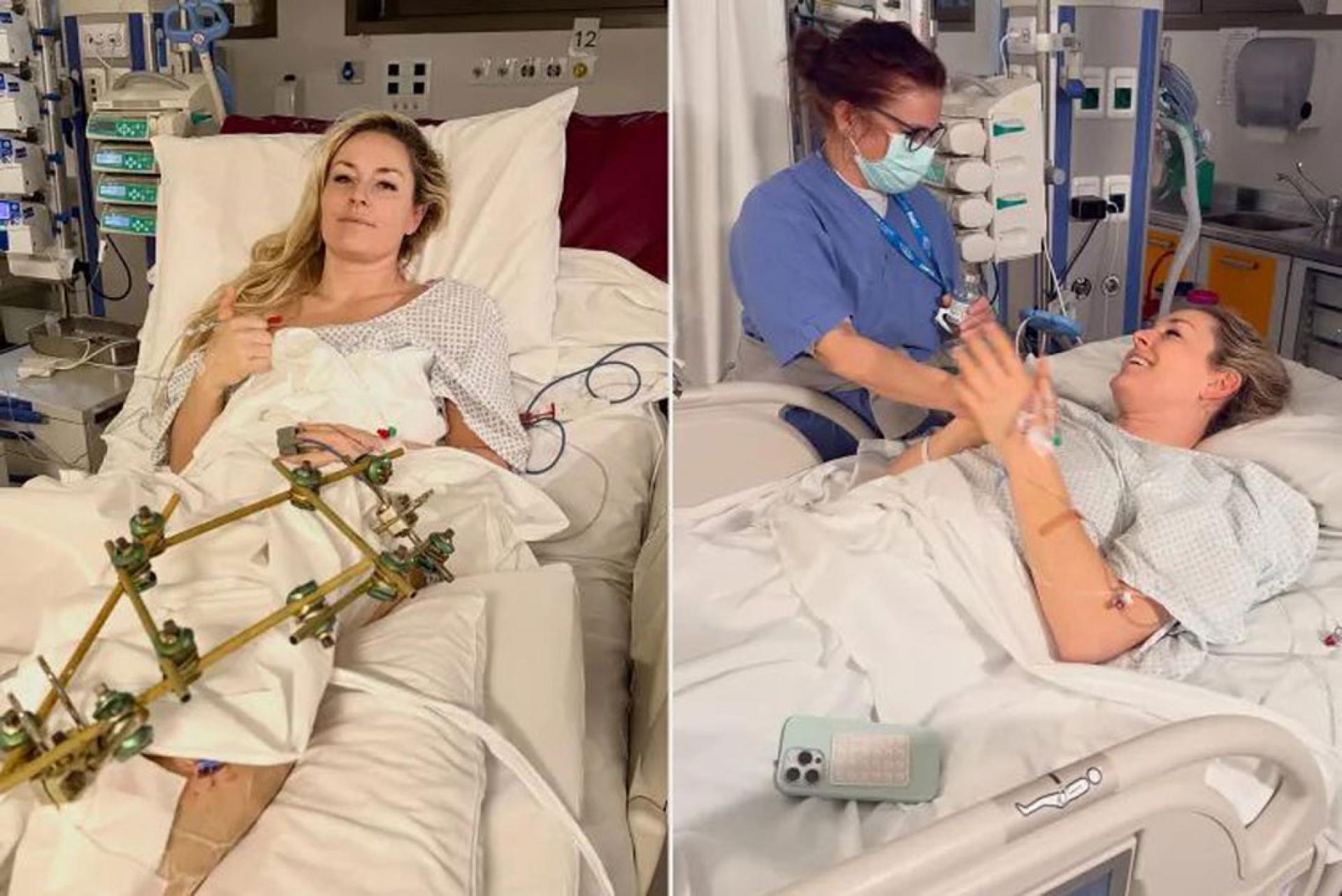 美国高山滑雪传奇林赛11日躺在意大利一家医院的病床上。