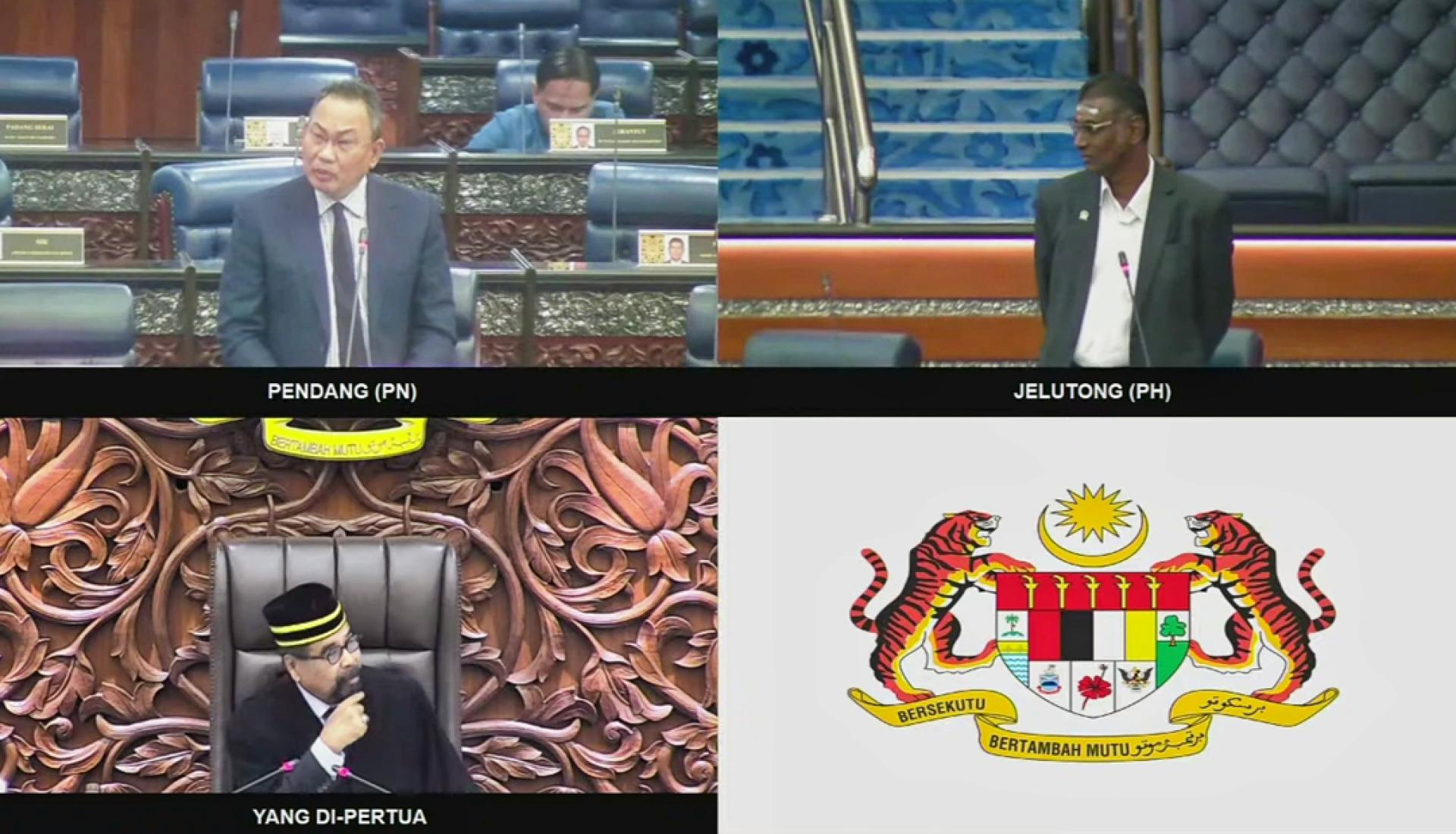 阿旺哈欣（左上）因不满雷尔（右上）的言论起身抗议，更拒绝遵守副议长南利（左下）的指示坐下，最终被请离议会厅。