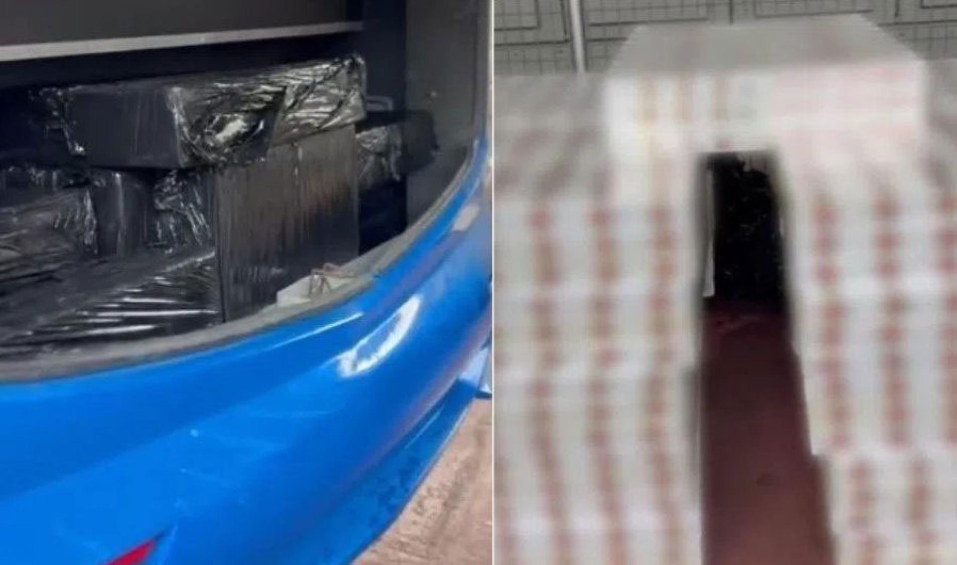 当局上传的视频显示，关卡人员在巴士的车后行李舱起获漏税香烟。