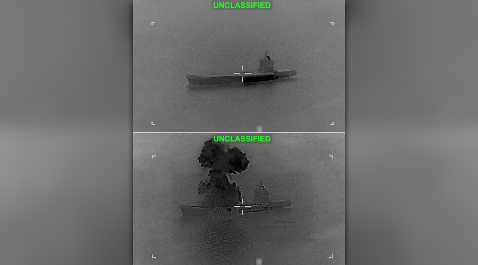 一艘伊朗无人机航母被美军击中。