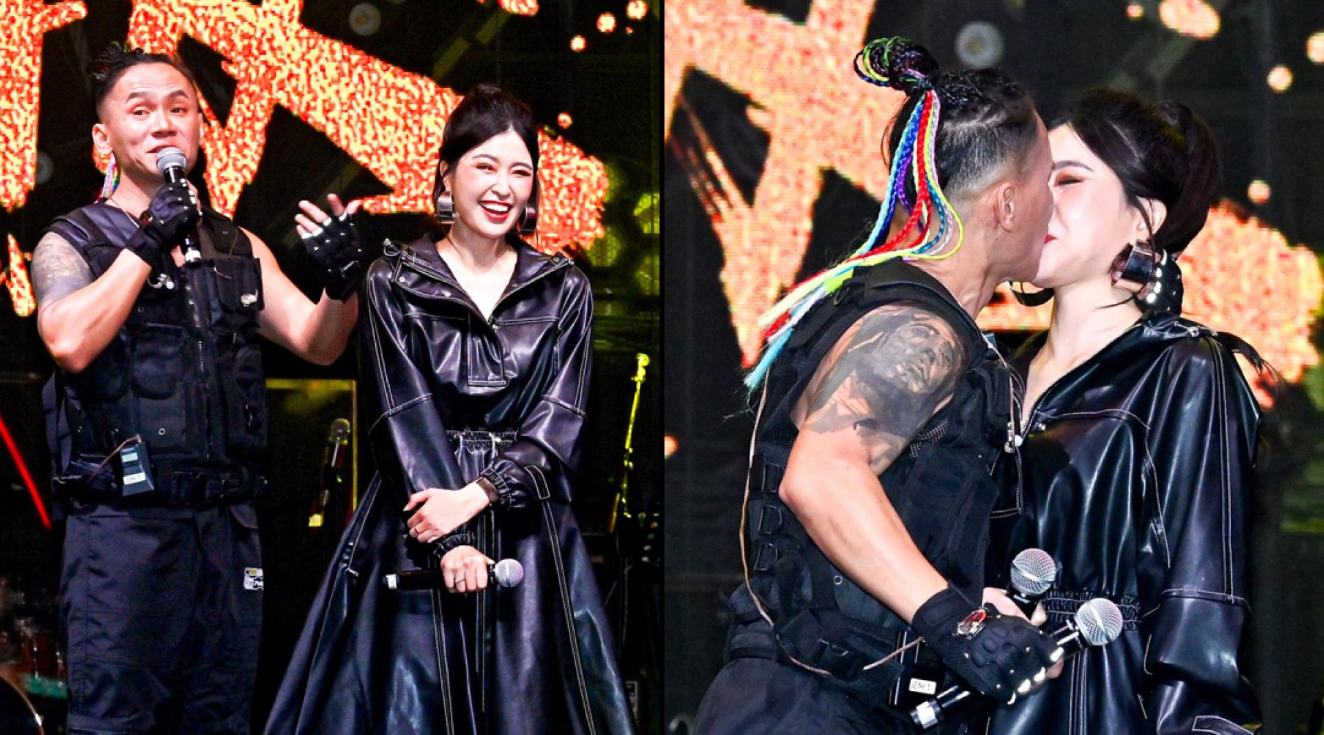 发布会上，汤小康被起哄与太太亲吻，他笑称“像求婚现场”。