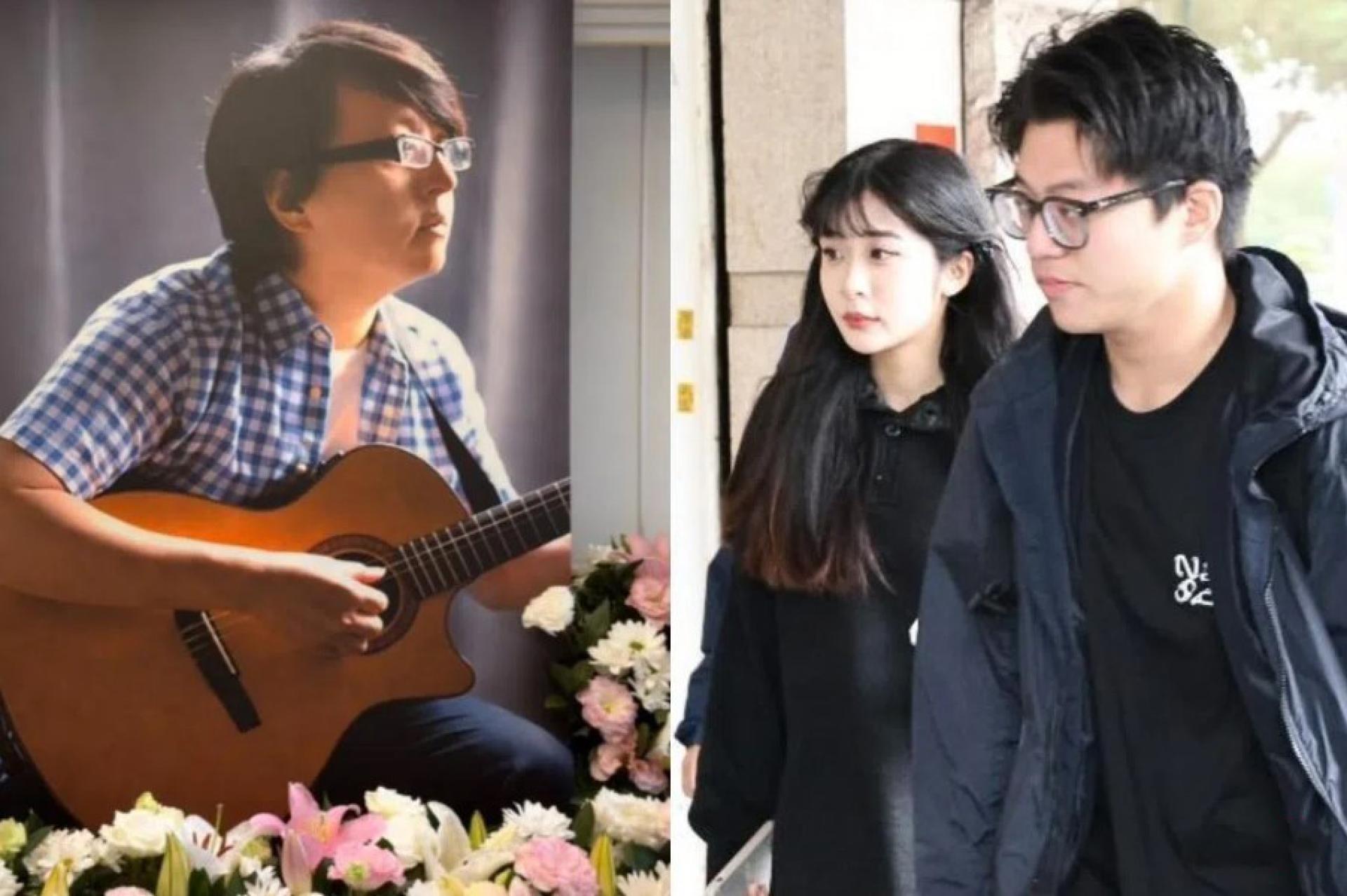 袁惟仁（左图）的女儿袁融（右图左起）和儿子袁义3月7日现身灵堂。