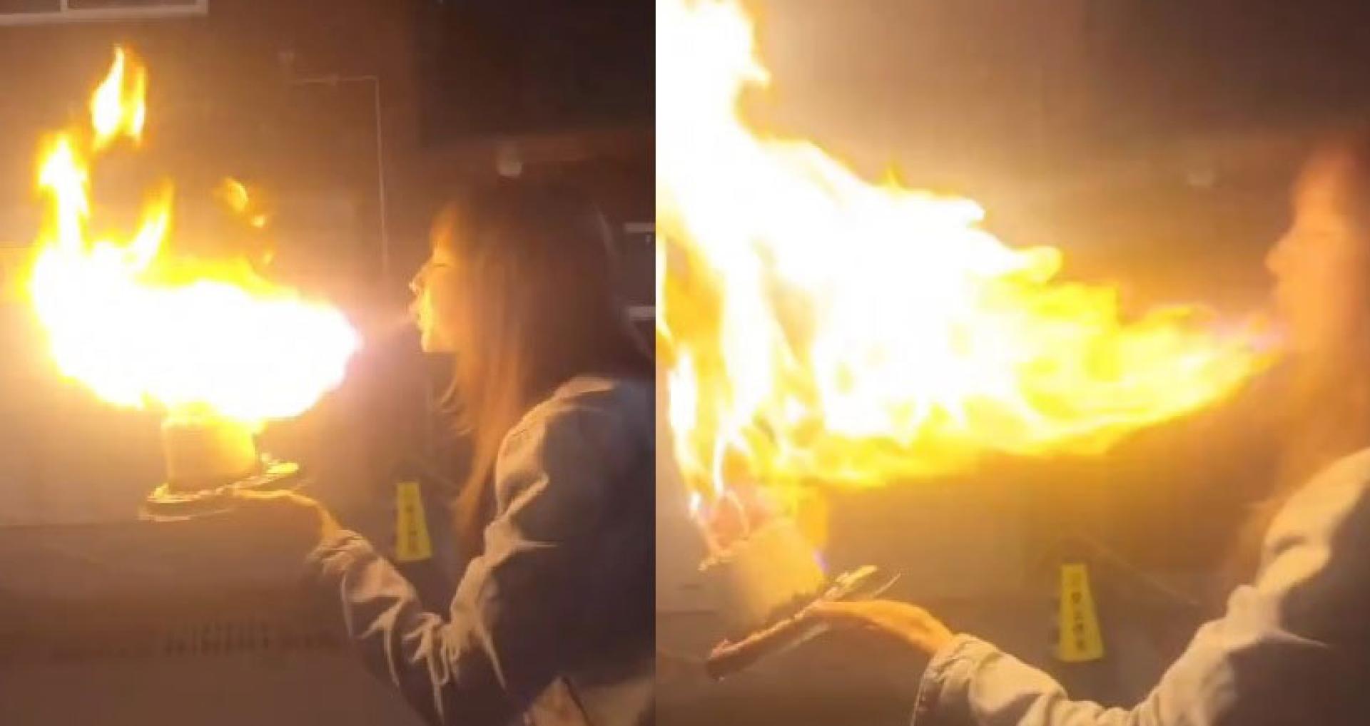 “回火”直接扑向王添羽的面部，烧伤眉毛和脖子等部位。