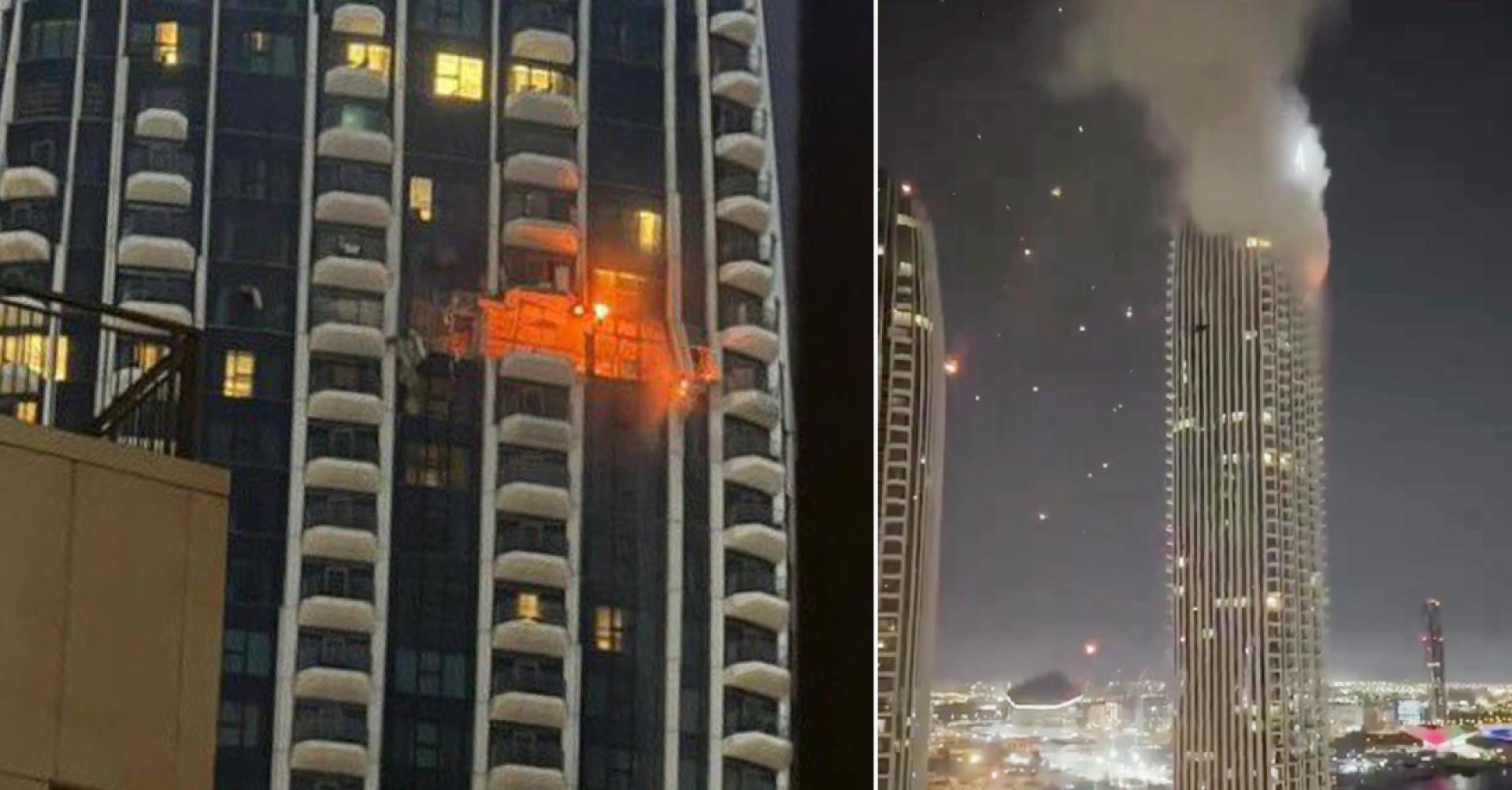 拜著名地标克里克港一栋高层住宅大楼，周四（12日）凌晨疑遭无人机撞击并引发火灾。