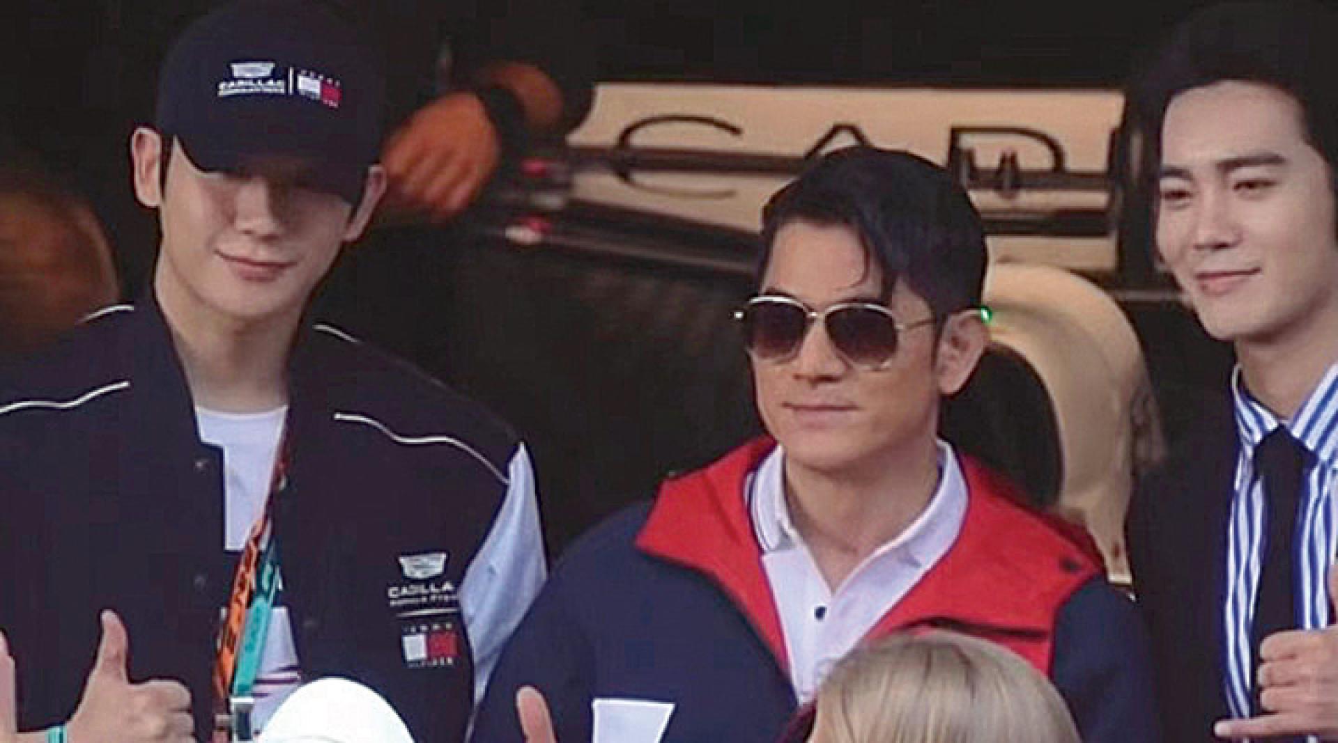 丁海寅（左起）、郭富城、于适受邀观赏F1车赛。