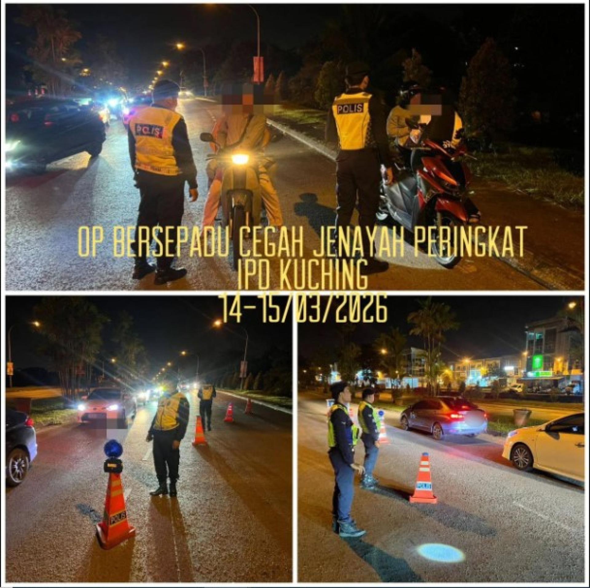 照片显示警方在行动中检查摩托骑士。