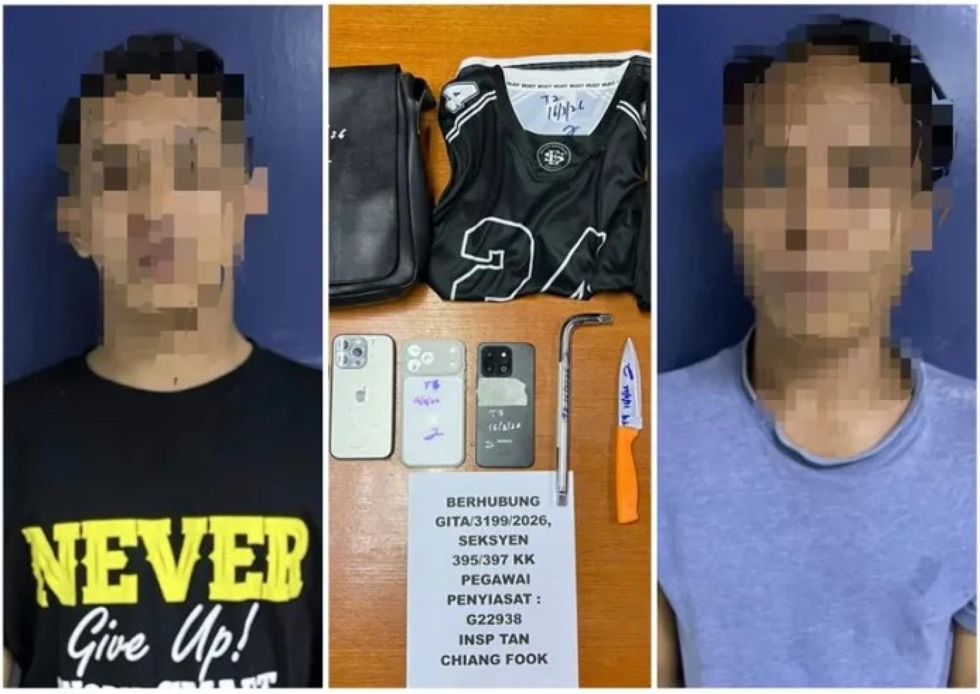 2026年3月16日，两名男子在峇迪村（Kampung Gita Baru）抢劫一名电子叫车司机后被逮捕，并缴获若干物品。