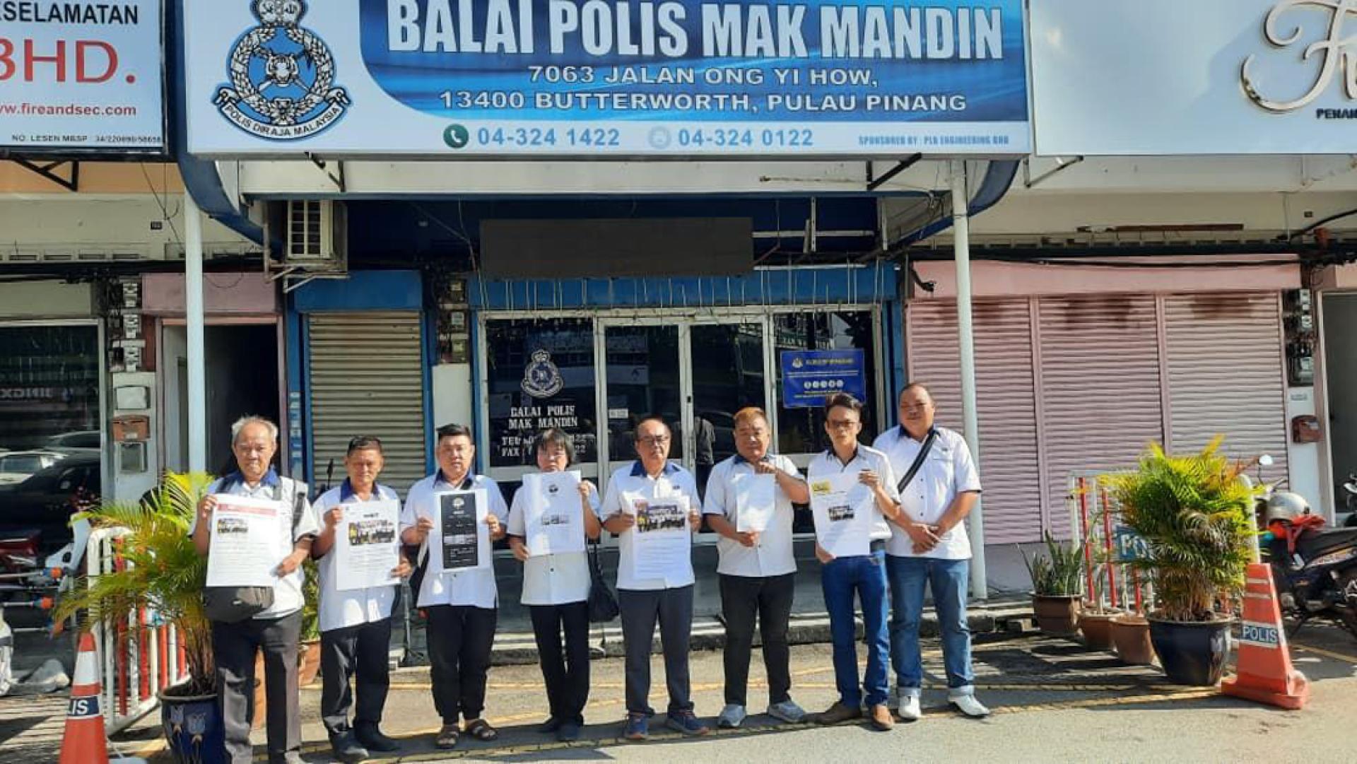 马华峇眼区会理事成员针对盗用区会领袖们合照进行诈骗的事件，到警局报案。