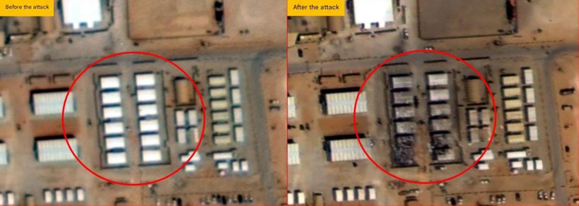 苏丹王子空军基地遭伊朗打击前后的卫星图。