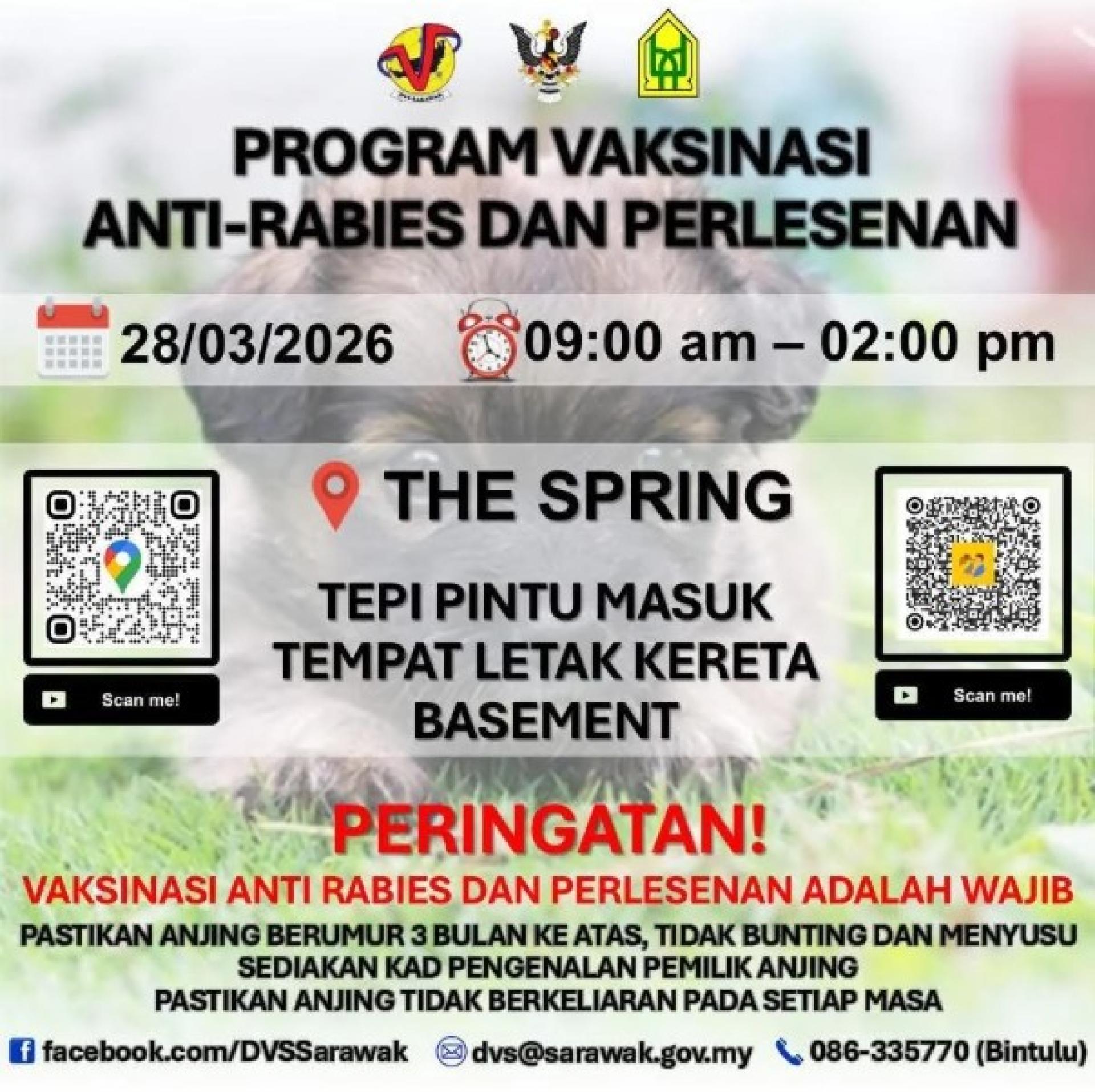 狂犬病疫苗接种与执照发放活动将于3月28日在古晋The Spring购物中心举行。
