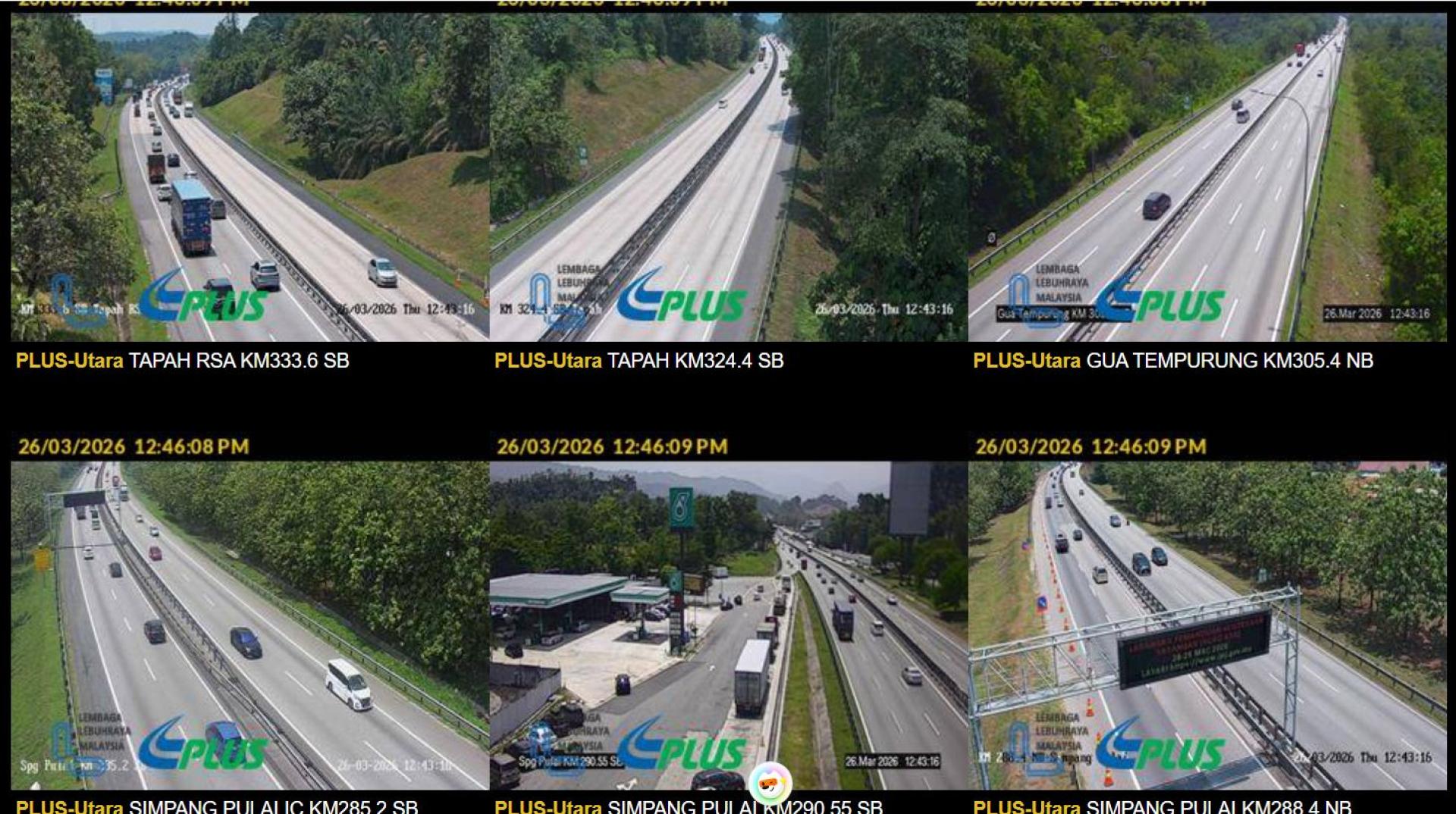 截止中午12时47分，南北大道北部南下的交通顺畅，惟靠近打巴及新邦波赖路段，开始出现频密车流量。