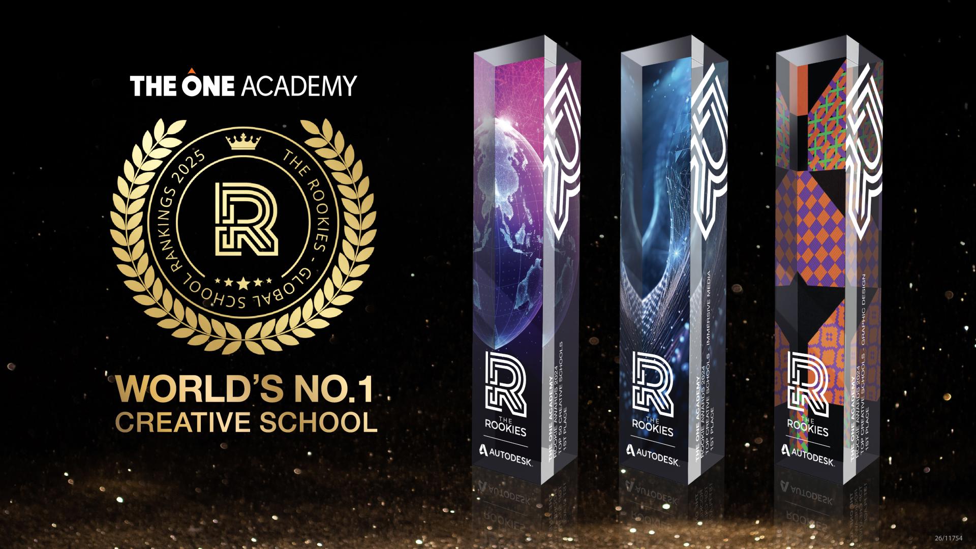 The One Academy在2025年Rookies世界大学排行榜中荣获全球第1平面设计学院、全球第1沉浸式媒体学院，及全球第1网页与应用设计学院。