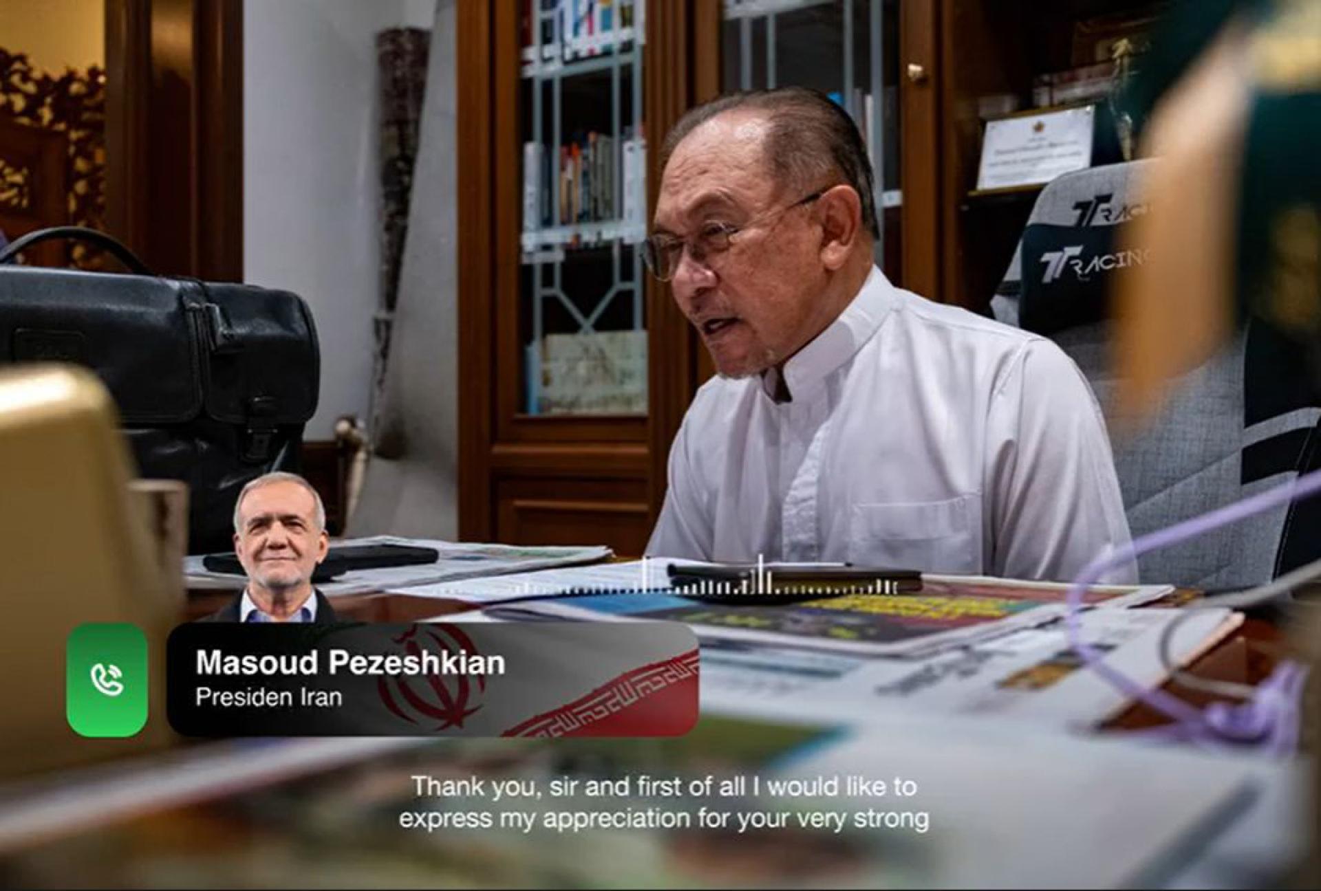 安华通过电话联系了伊朗总统佩泽希，了解西亚冲突的最新进展。