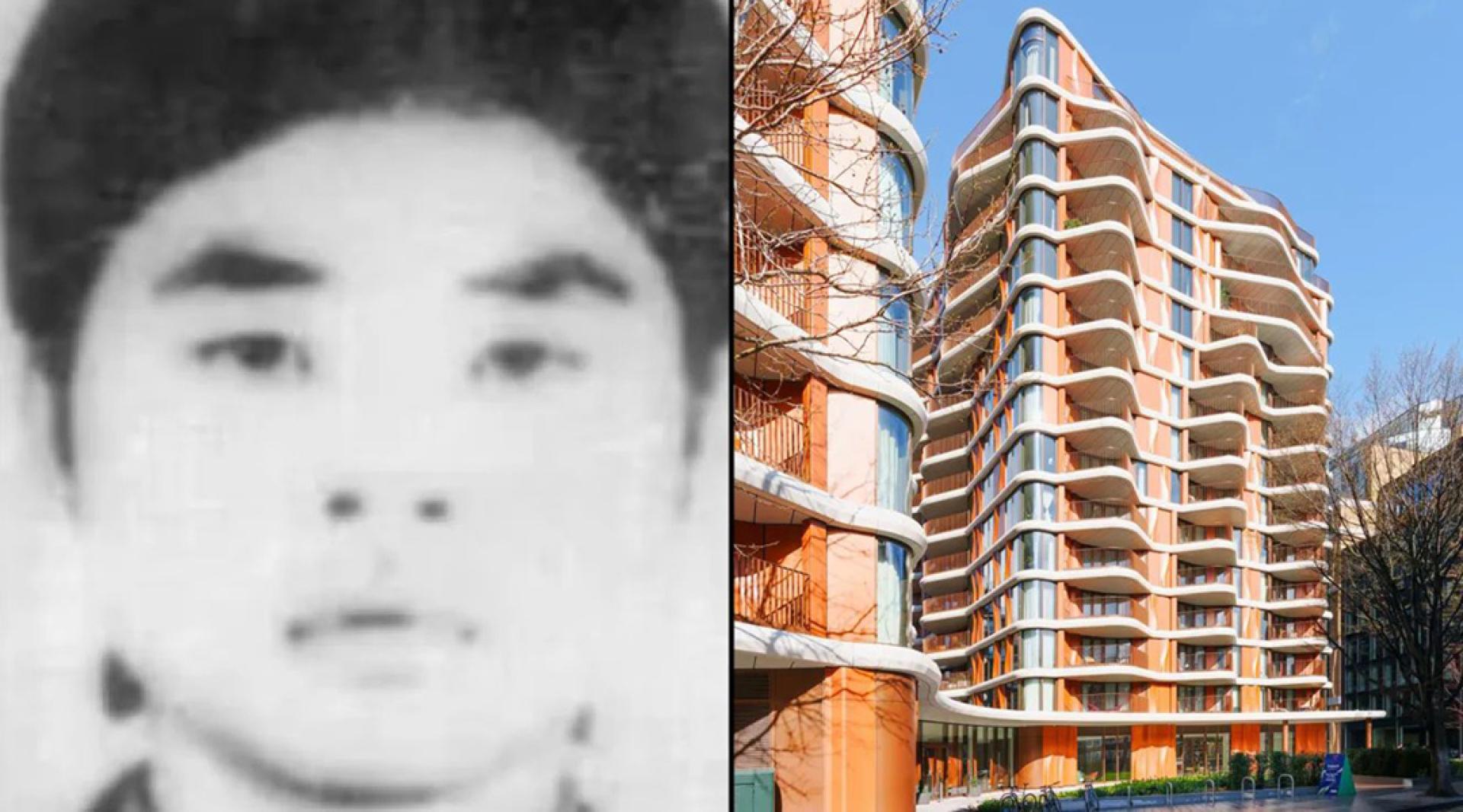 左：被福建省当局通缉的逃犯苏江波（音译），右：他斥资1300万美元在伦敦购买一个顶层豪宅。