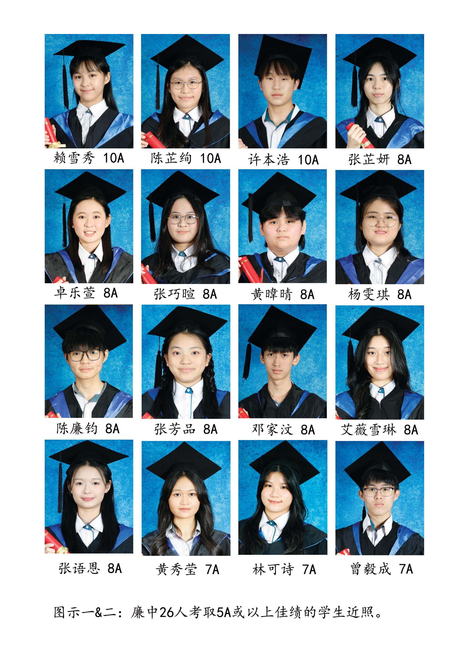 廉中26人考取5A或以上佳绩的学生近照。