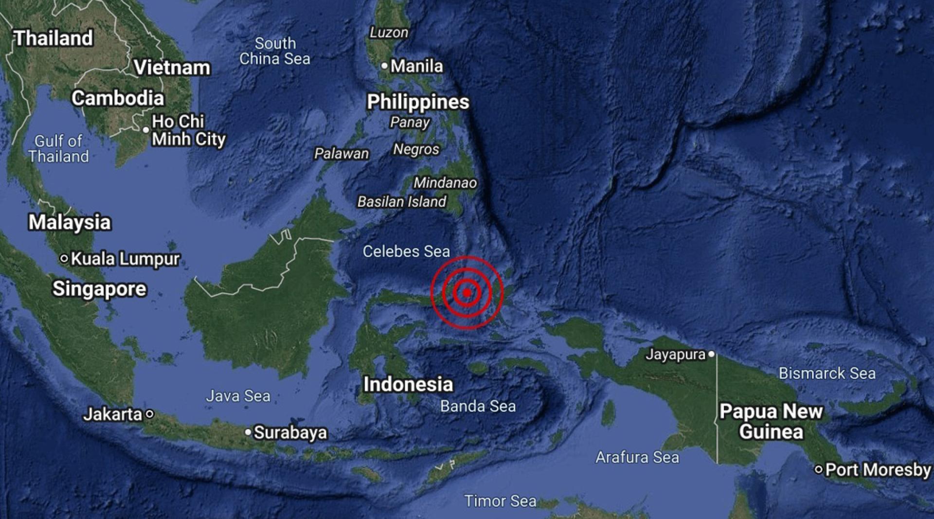 马鲁古海北部今早（4日）9时35分发生6级强烈地震。