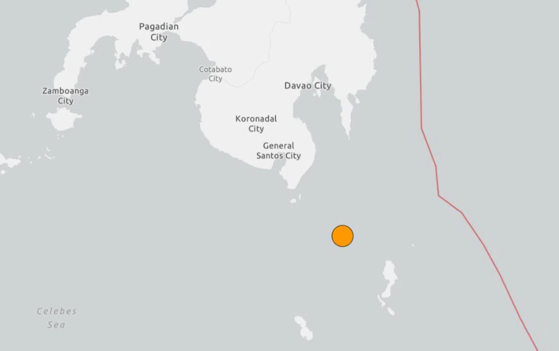 菲律宾萨兰加尼群岛东南方向90公里处海域新加坡时间星期六（4月4日）18时34分发生6.0级地震。
