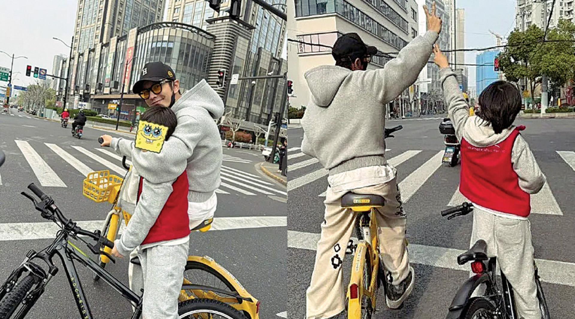 黄晓明po出与儿子骑脚踏车出游照。