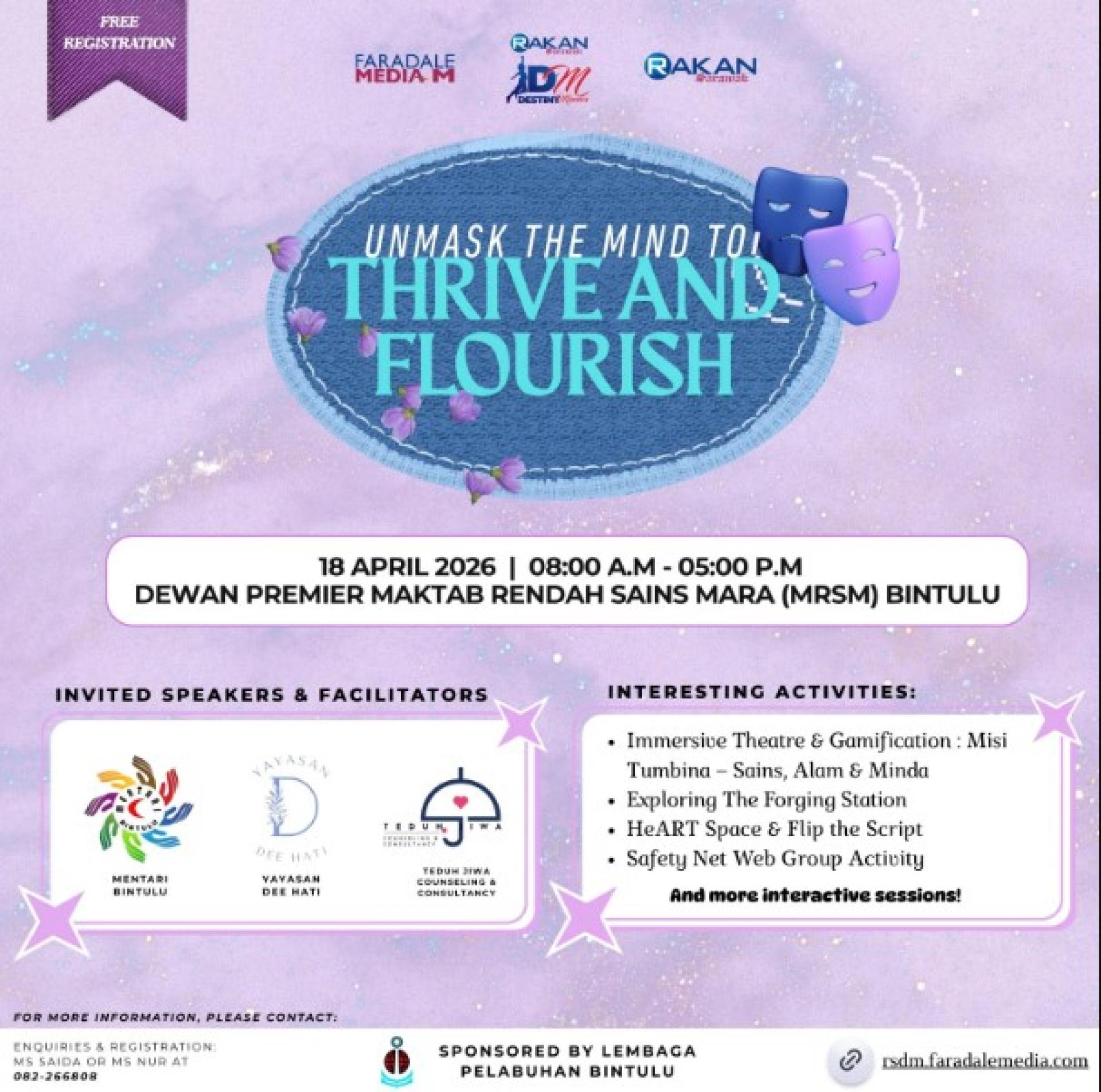 名为“解锁心智，茁壮成长”的心理健康项目，将于2026年4月18日在民都鲁MRSM Premier礼堂举行，活动包括互动课程和练习，旨在提升情绪韧性和自我觉察。